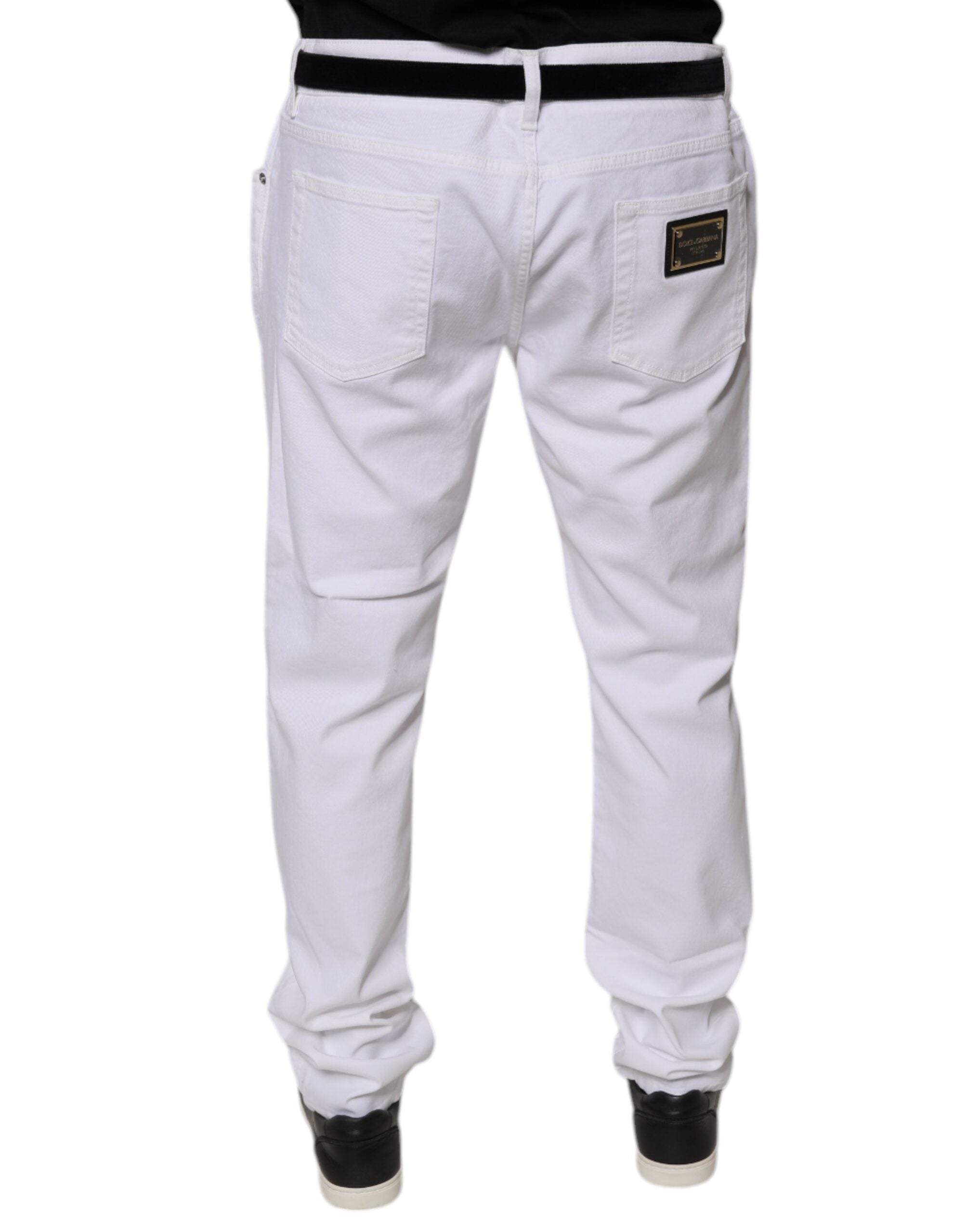 Dolce & Gabbana Weiße Stretch-Baumwoll-Skinny-Jeans für Herren