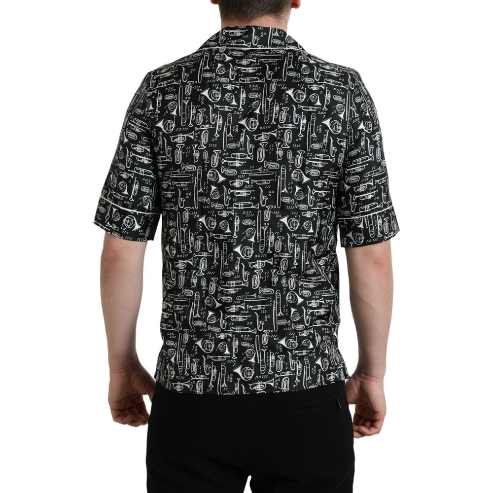 Dolce & Gabbana Schwarzes Seiden-Shirt mit kurzen Ärmeln