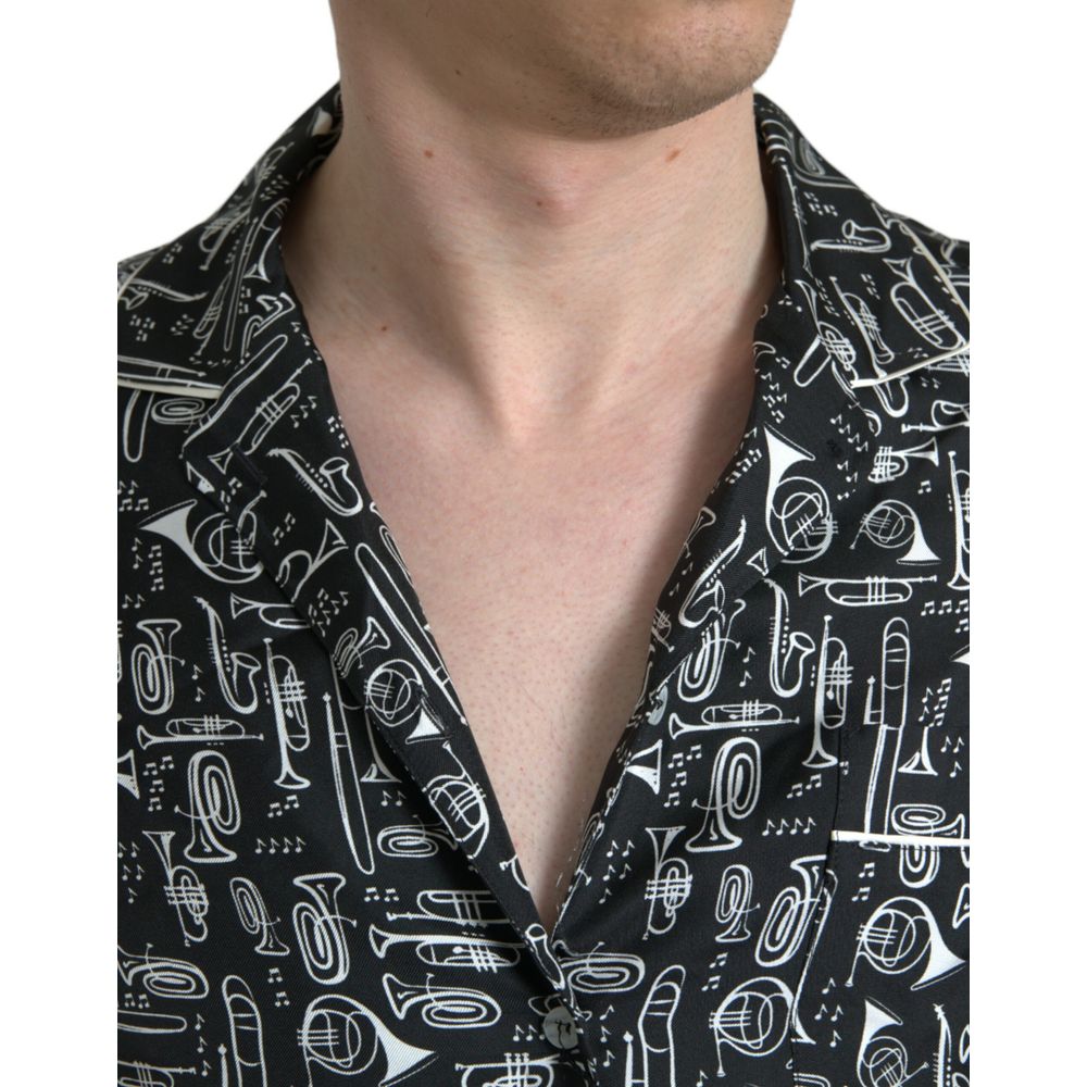 Dolce & Gabbana Schwarzes Seiden-Shirt mit kurzen Ärmeln