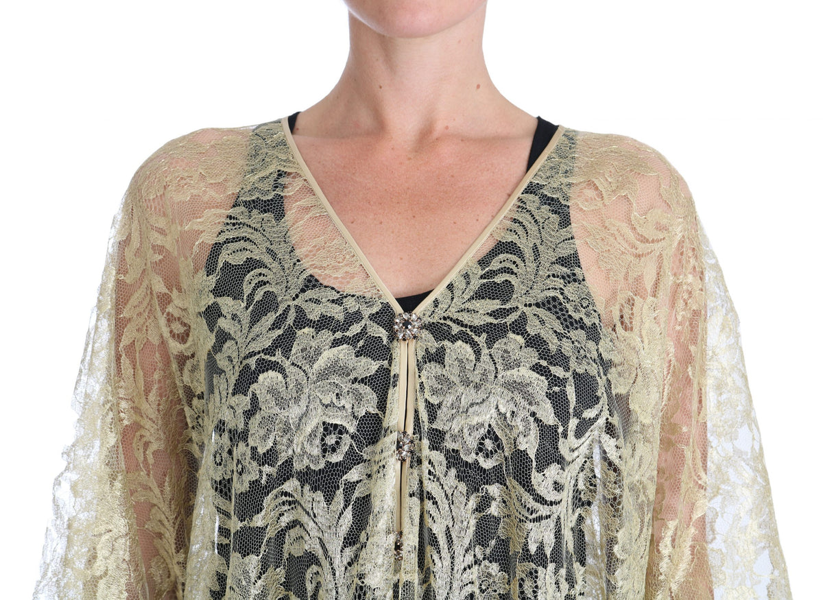 Dolce & Gabbana Gold Floral Spitze Kristall Kleid Cape Kleid
