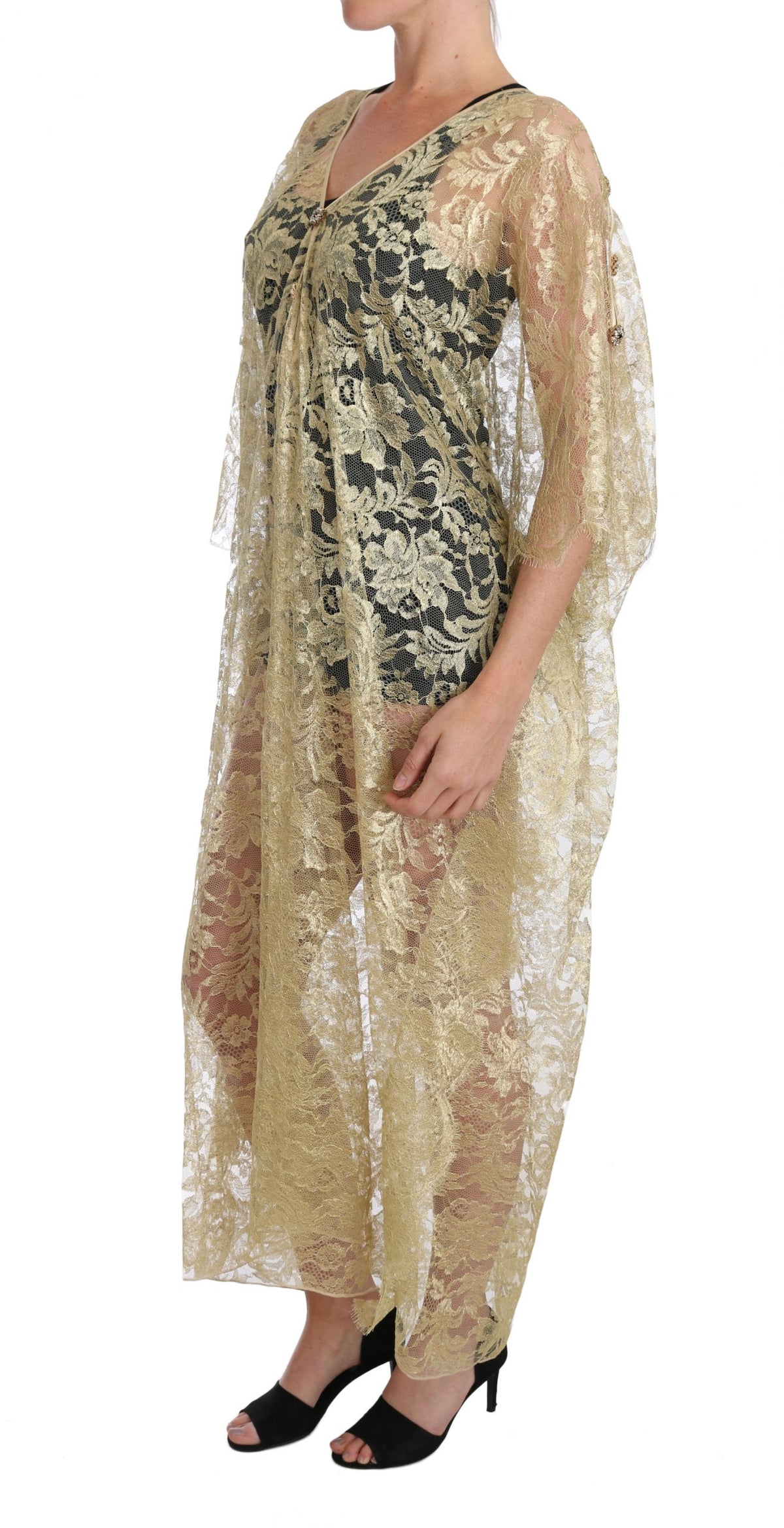 Dolce & Gabbana Gold Floral Spitze Kristall Kleid Cape Kleid