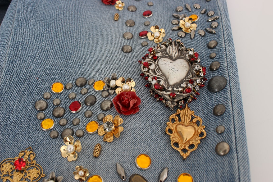 Dolce & Gabbana Crystal Roses Herz verschönert Jeans