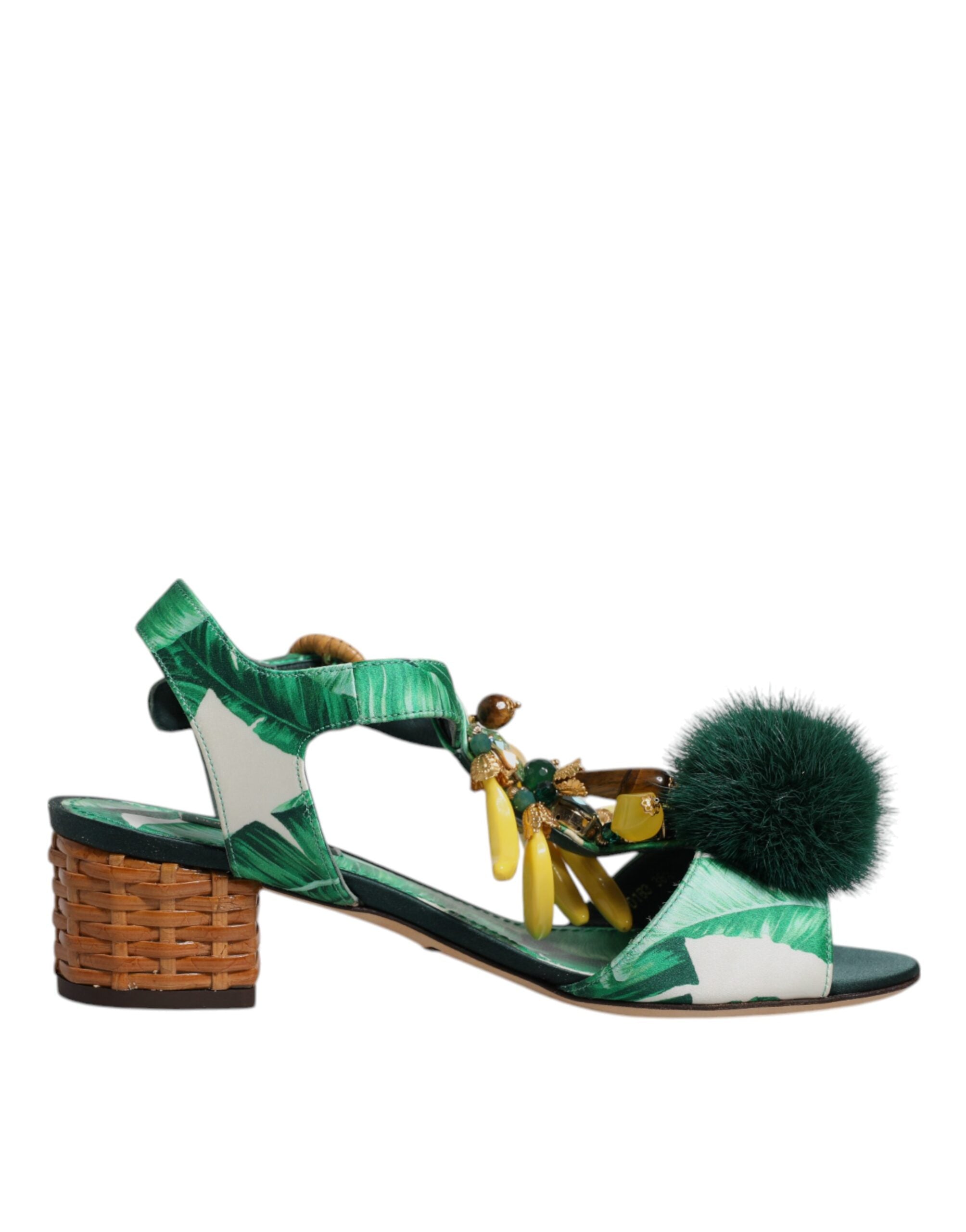 Dolce & Gabbana Grün Kristall Pelz verschönert Sandalen Schuhe