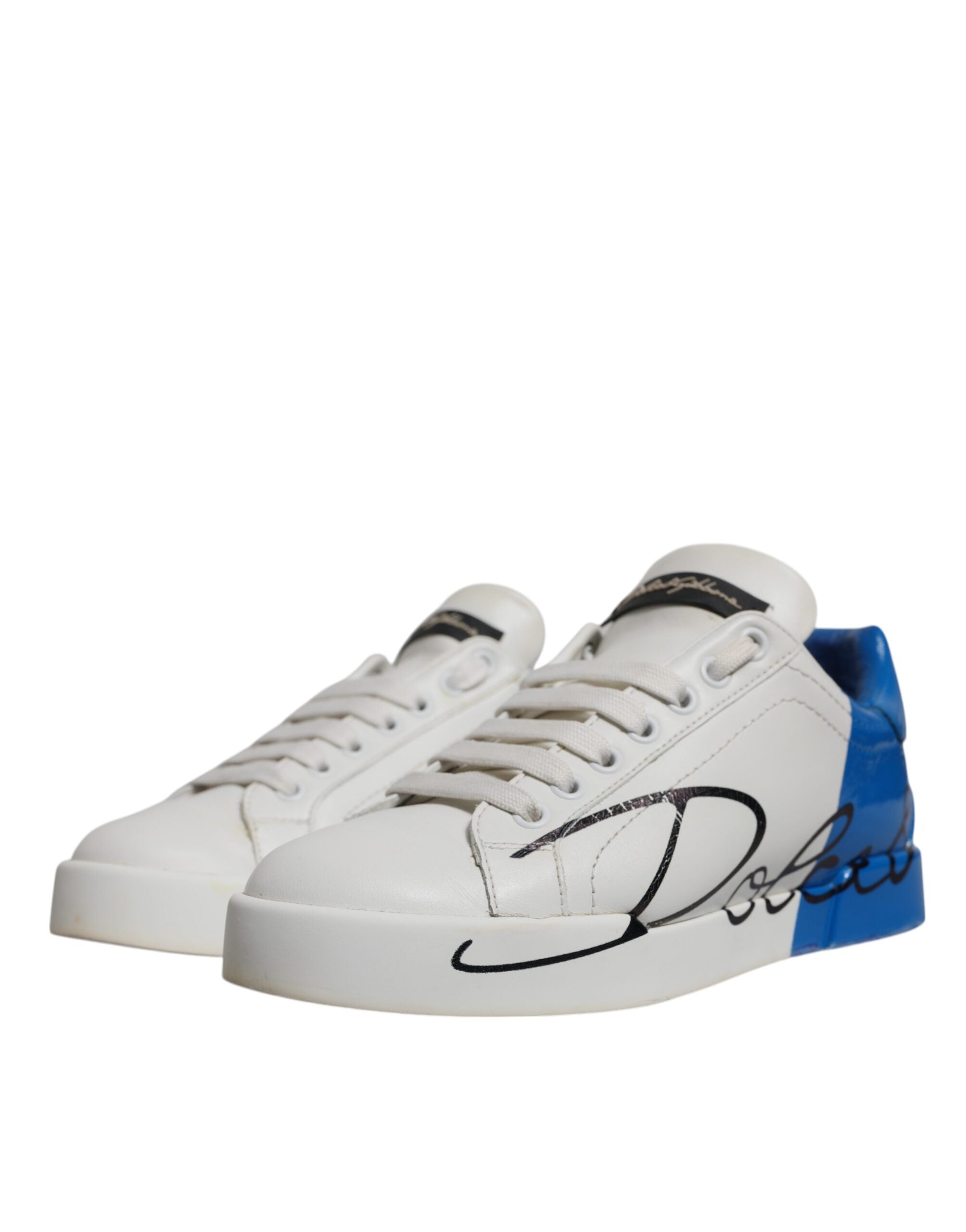 Dolce & Gabbana Weiß Blau Logo Portofino Turnschuhe Schuhe