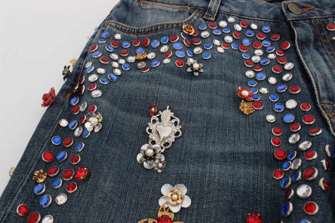 Dolce & Gabbana Crystal Roses Herz verschönert Jeans