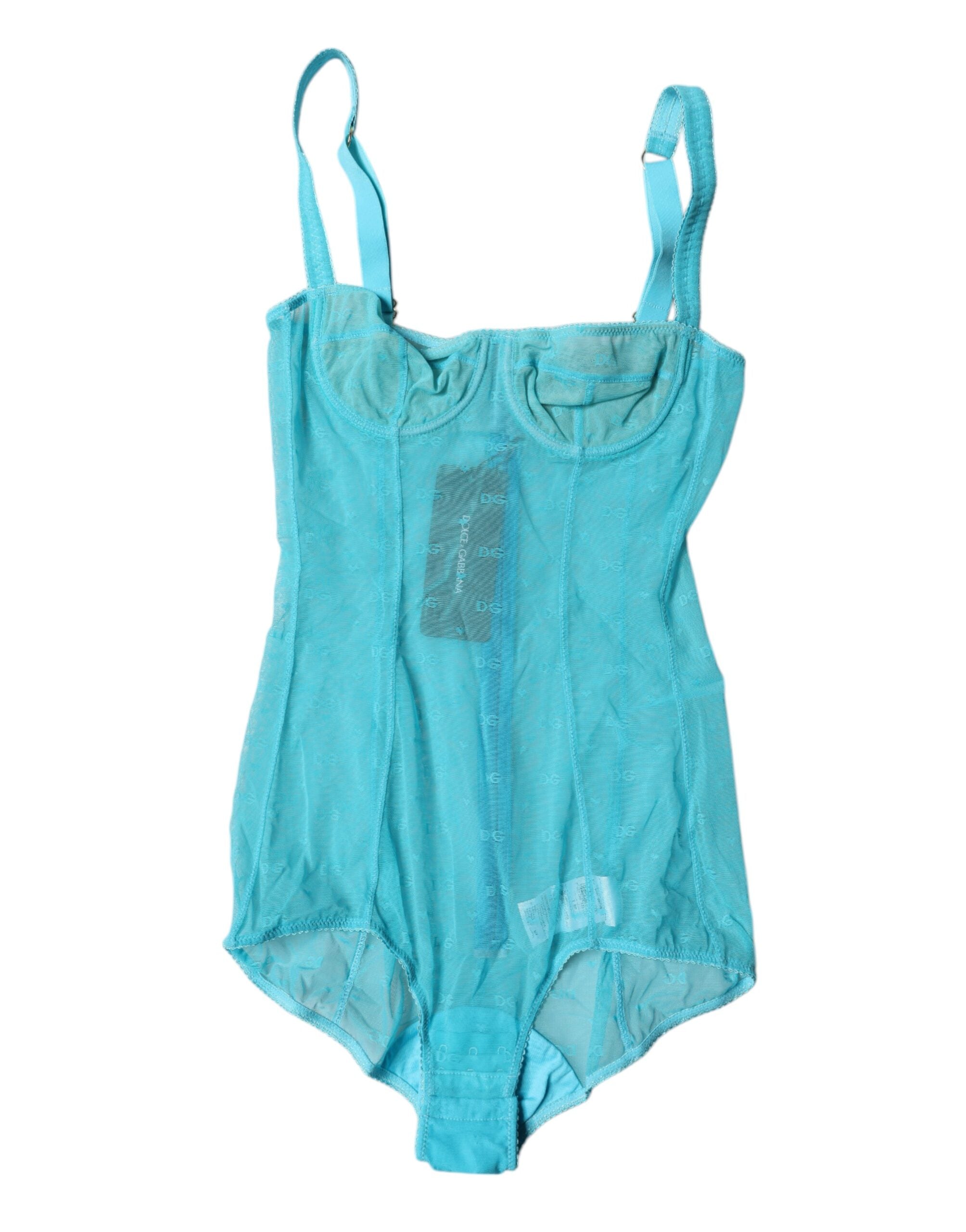 Dolce & Gabbana Blauer Tüll-Balconette-BH Bodysuit Unterwäsche