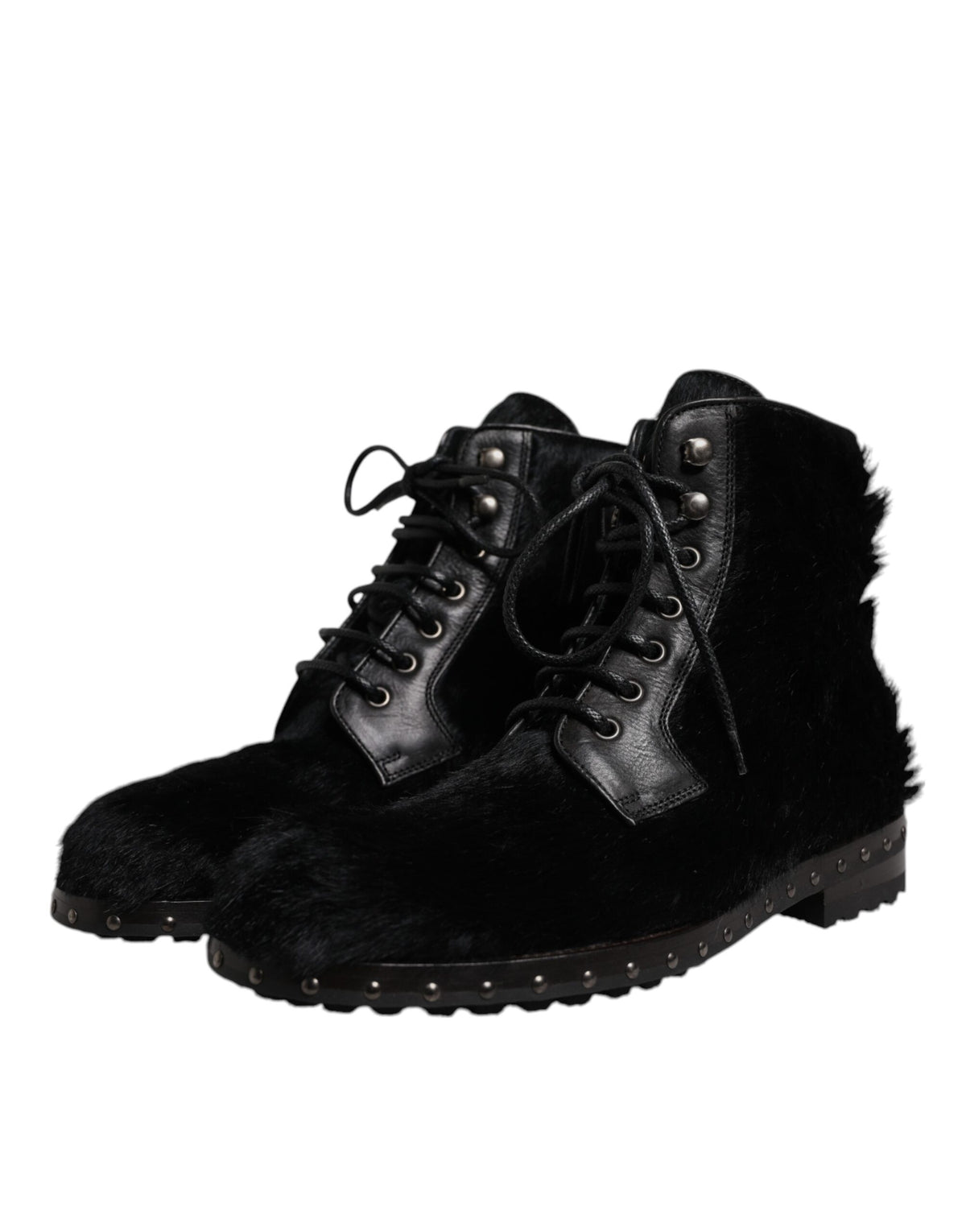 Dolce & Gabbana Schwarze Pony Style Leder Mid Calf Stiefel Schuhe