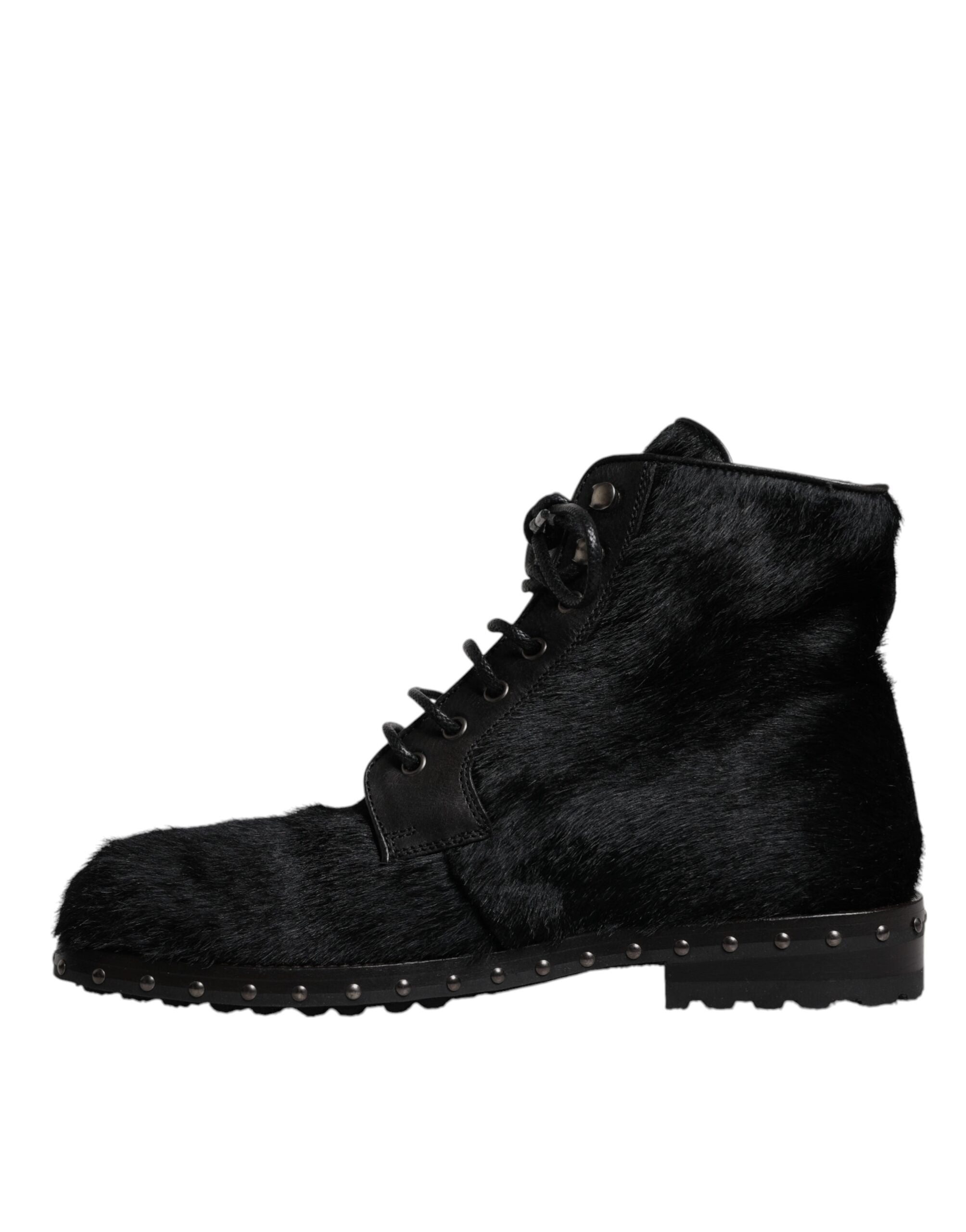 Dolce & Gabbana Schwarze Pony Style Leder Mid Calf Stiefel Schuhe