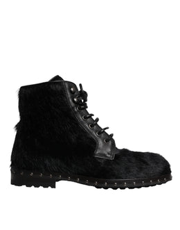 Dolce & Gabbana Schwarze Pony Style Leder Mid Calf Stiefel Schuhe