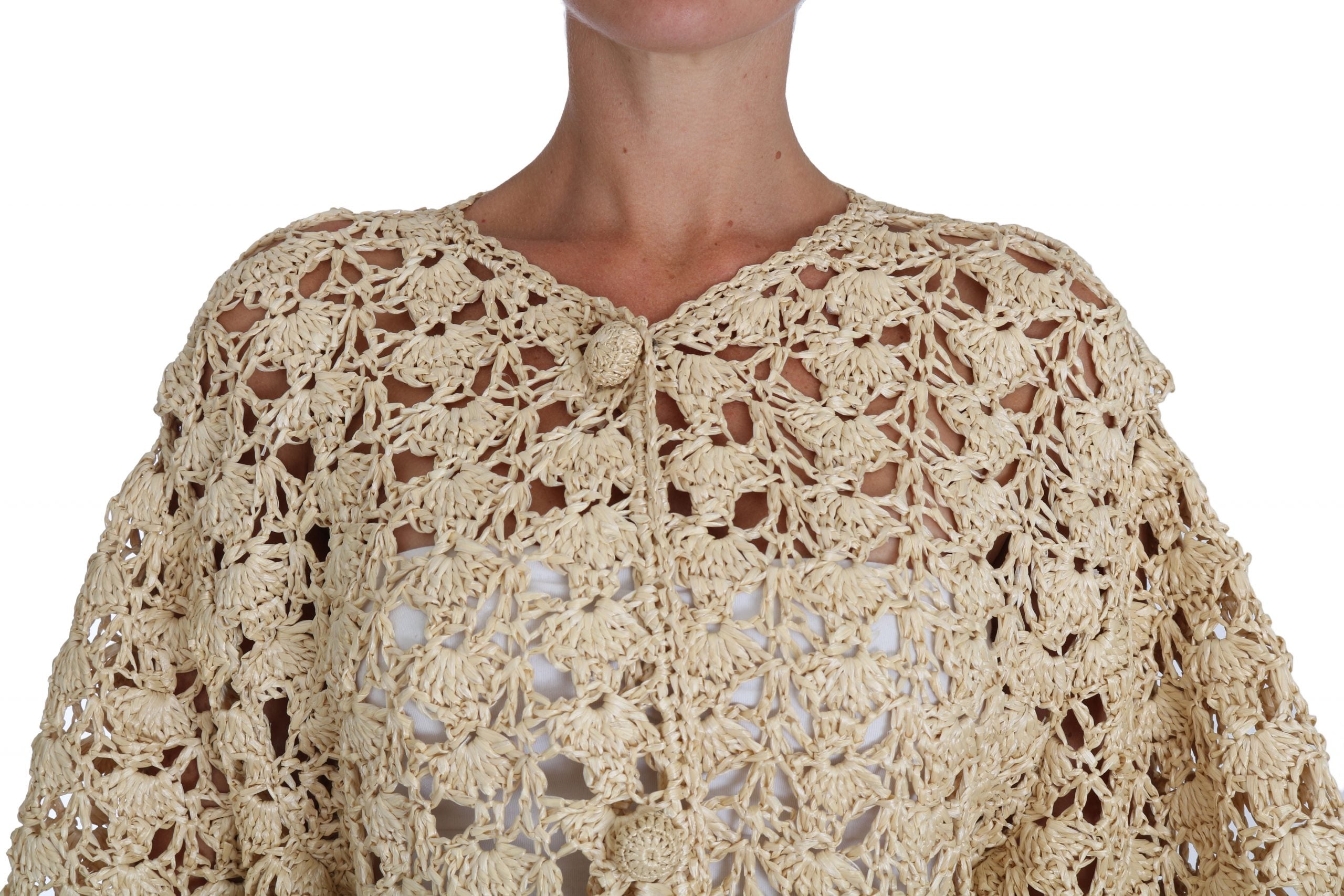 Dolce & Gabbana Beige Strickjacke gehäkelt gestrickt Raffia Pullover
