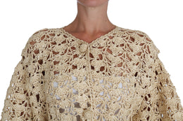 Dolce & Gabbana Beige Strickjacke gehäkelt gestrickt Raffia Pullover