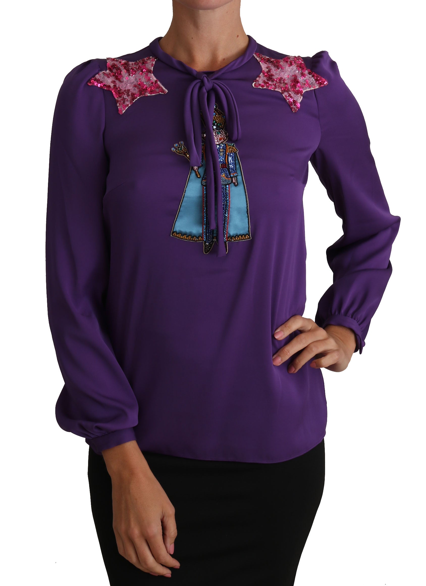 Dolce & Gabbana Lila Bluse Prinz Märchen verschönertes Top