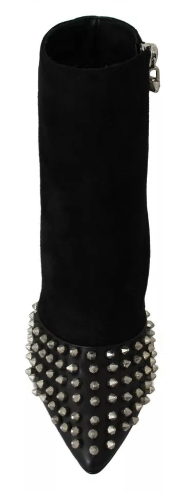 Philipp Plein Schwarz Wildleder Nieten Absätze Stiefeletten Schuhe