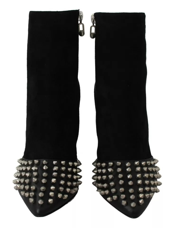 Philipp Plein Schwarz Wildleder Nieten Absätze Stiefeletten Schuhe