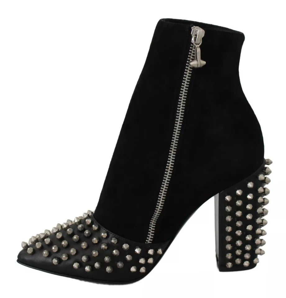 Philipp Plein Schwarz Wildleder Nieten Absätze Stiefeletten Schuhe
