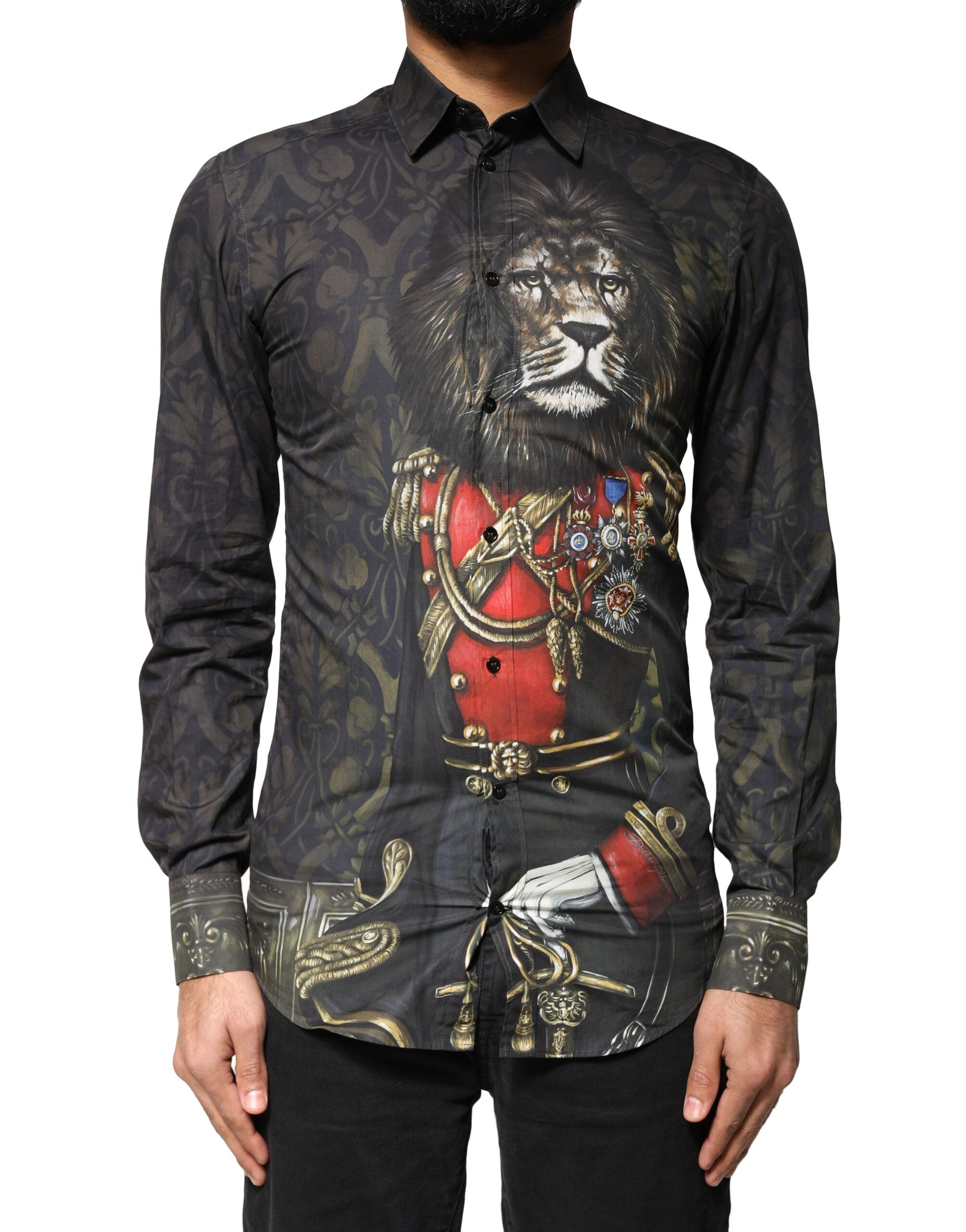 Dolce & Gabbana Schwarzes Royal Pet Portrait GOLD Kleid Hemd