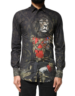 Dolce & Gabbana Schwarzes Royal Pet Portrait GOLD Kleid Hemd