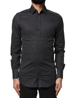 Dolce & Gabbana Schwarzes GOLD gemustertes Baumwollhemd für Männer