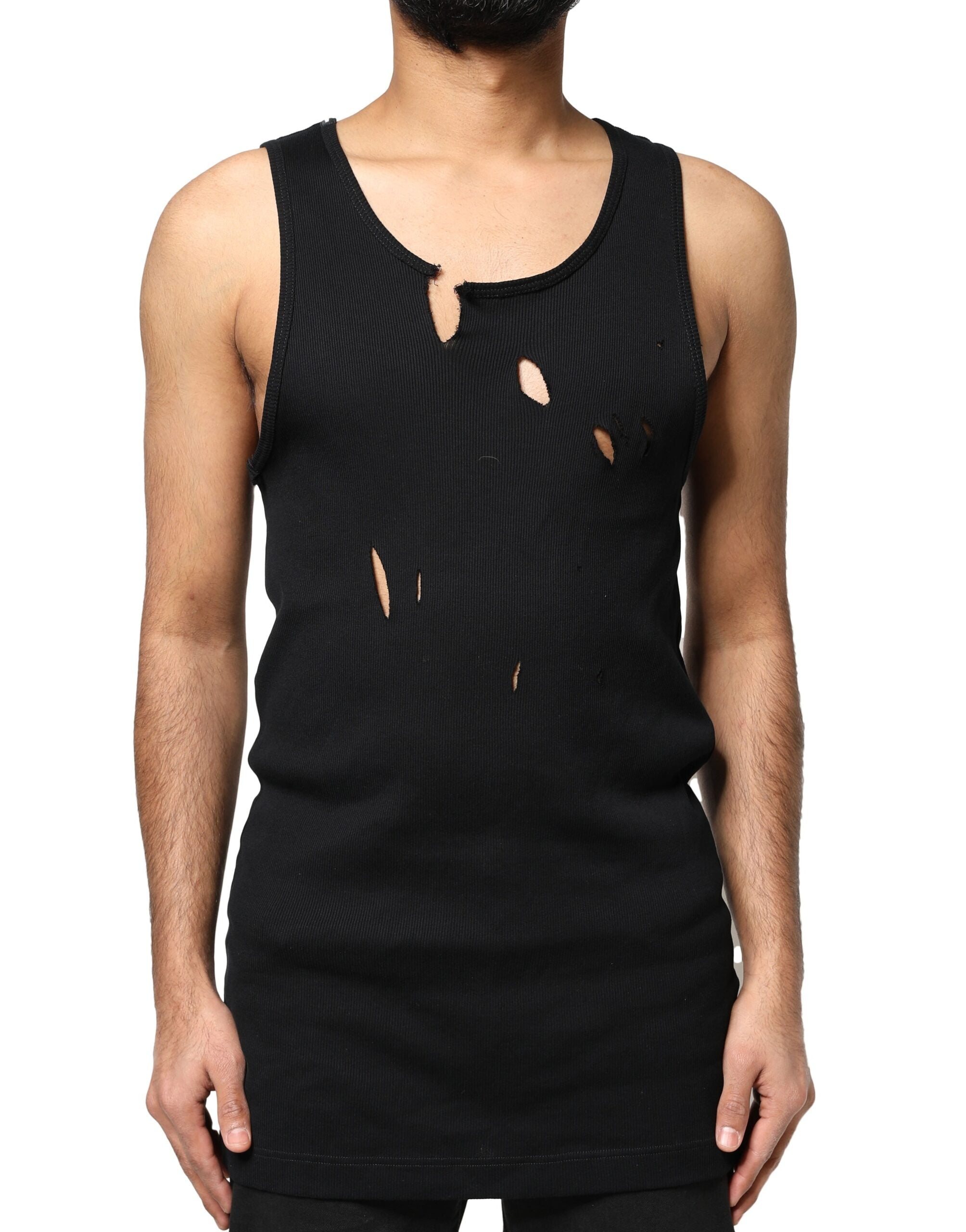 Dolce & Gabbana Schwarzes Baumwolle Rip Style ärmelloses Männer Tank T-Shirt