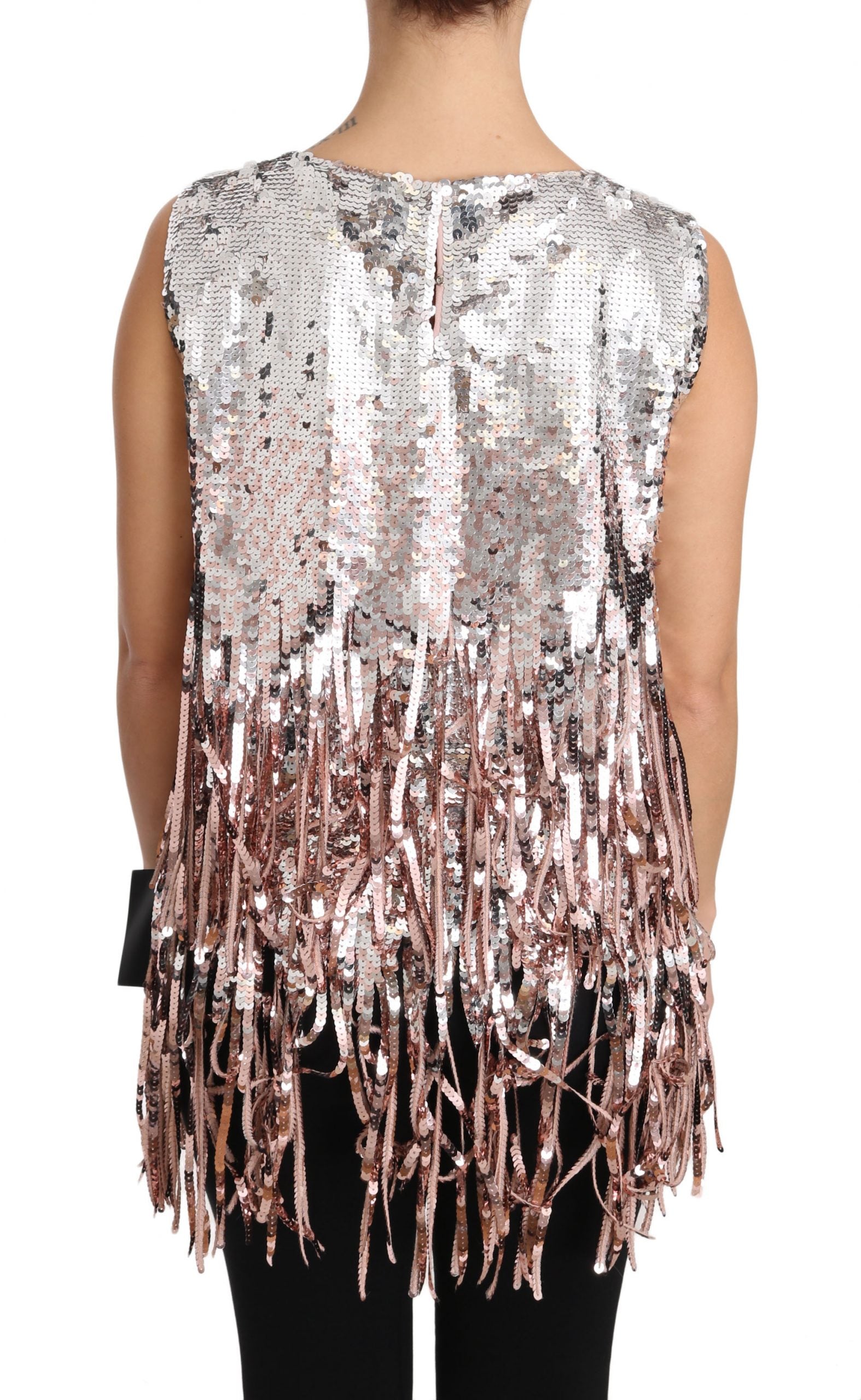 Dolce & Gabbana Goldenes rosa Pailletten-Fransen-Tanktop