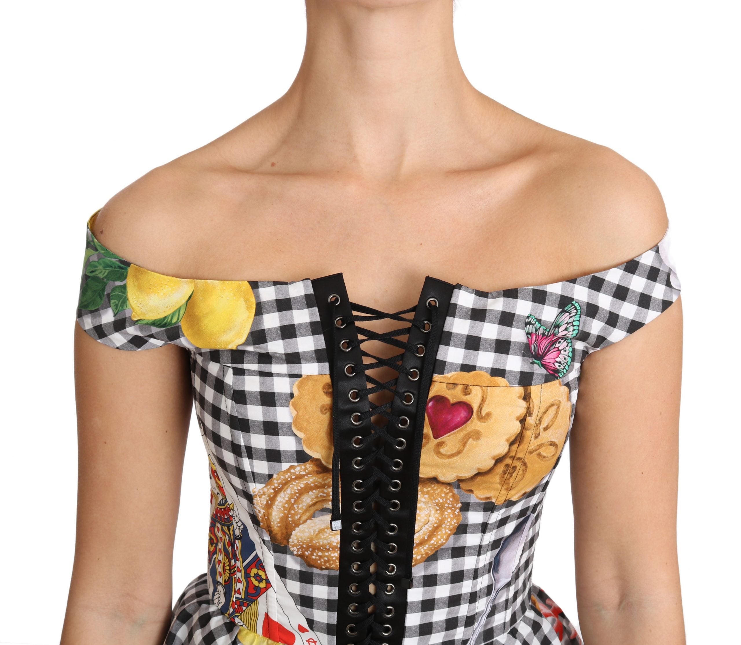 Dolce & Gabbana Schwarz-weiße Korsettbluse Sicily Lemon Check Top