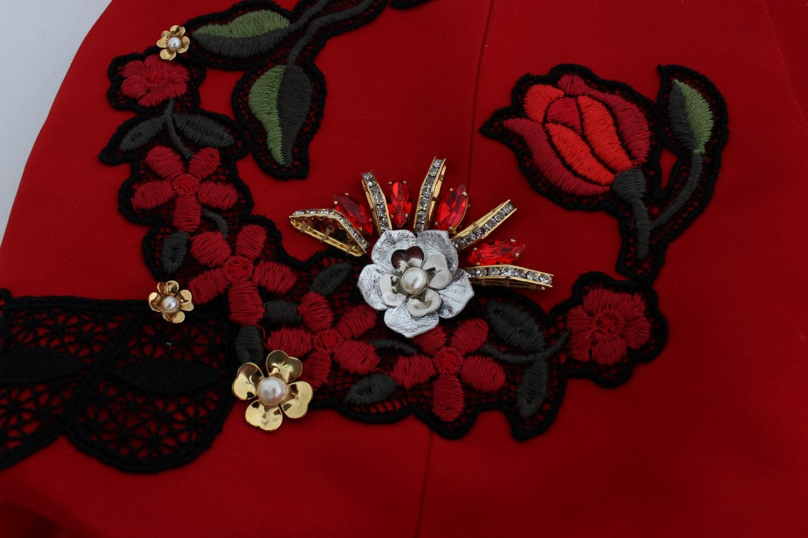 Dolce & Gabbana Rote Seidenkristallrosen Shorts