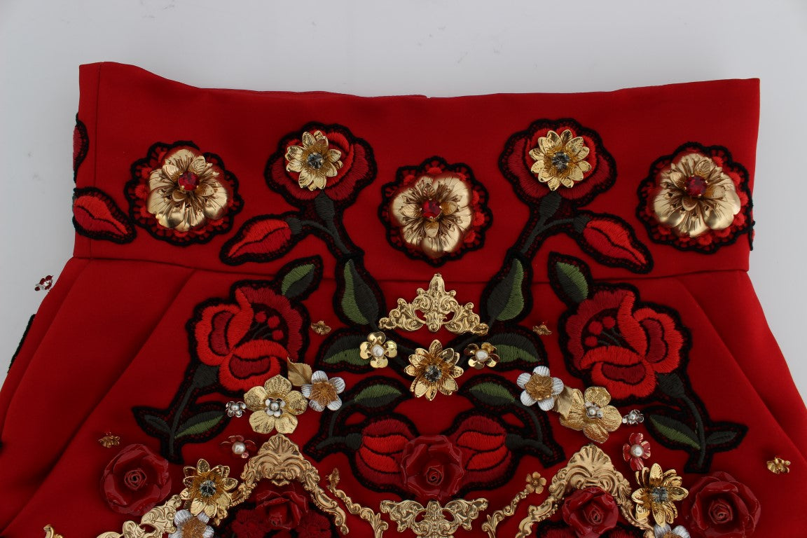 Dolce & Gabbana Rote Seidenkristallrosen Shorts