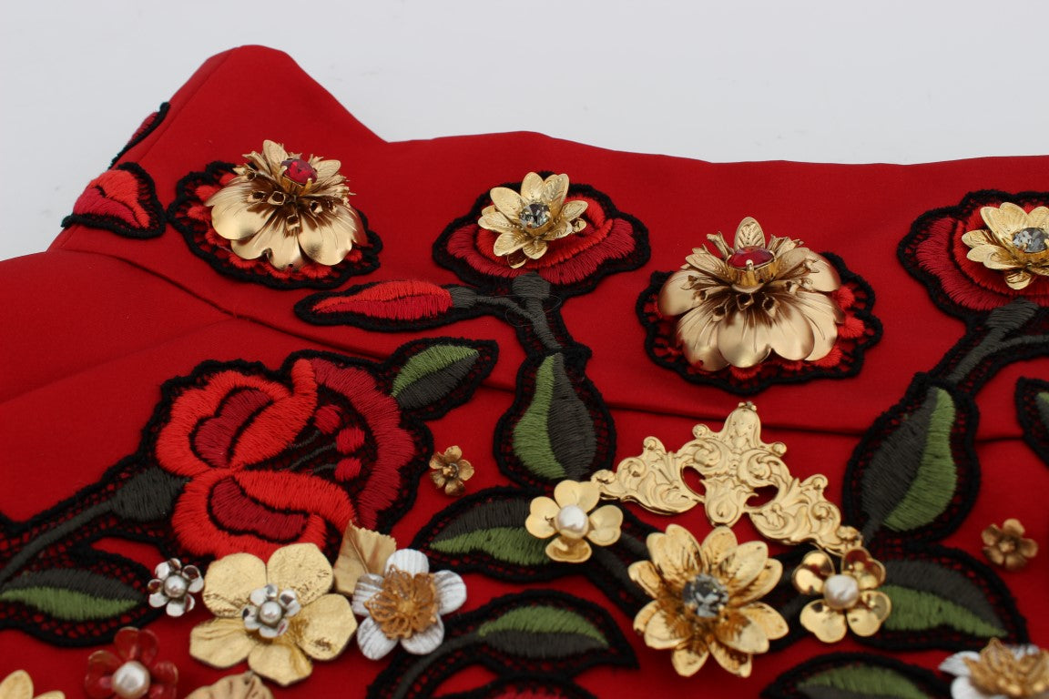 Dolce & Gabbana Rote Seidenkristallrosen Shorts