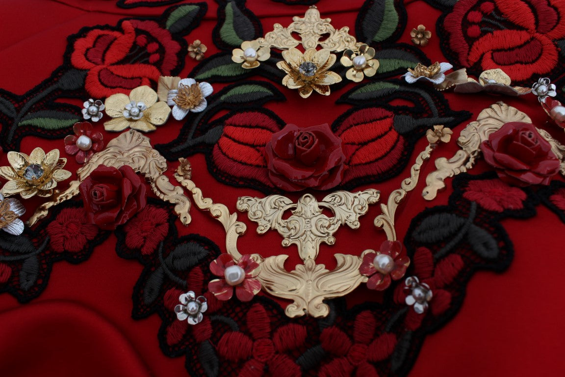 Dolce & Gabbana Rote Seidenkristallrosen Shorts
