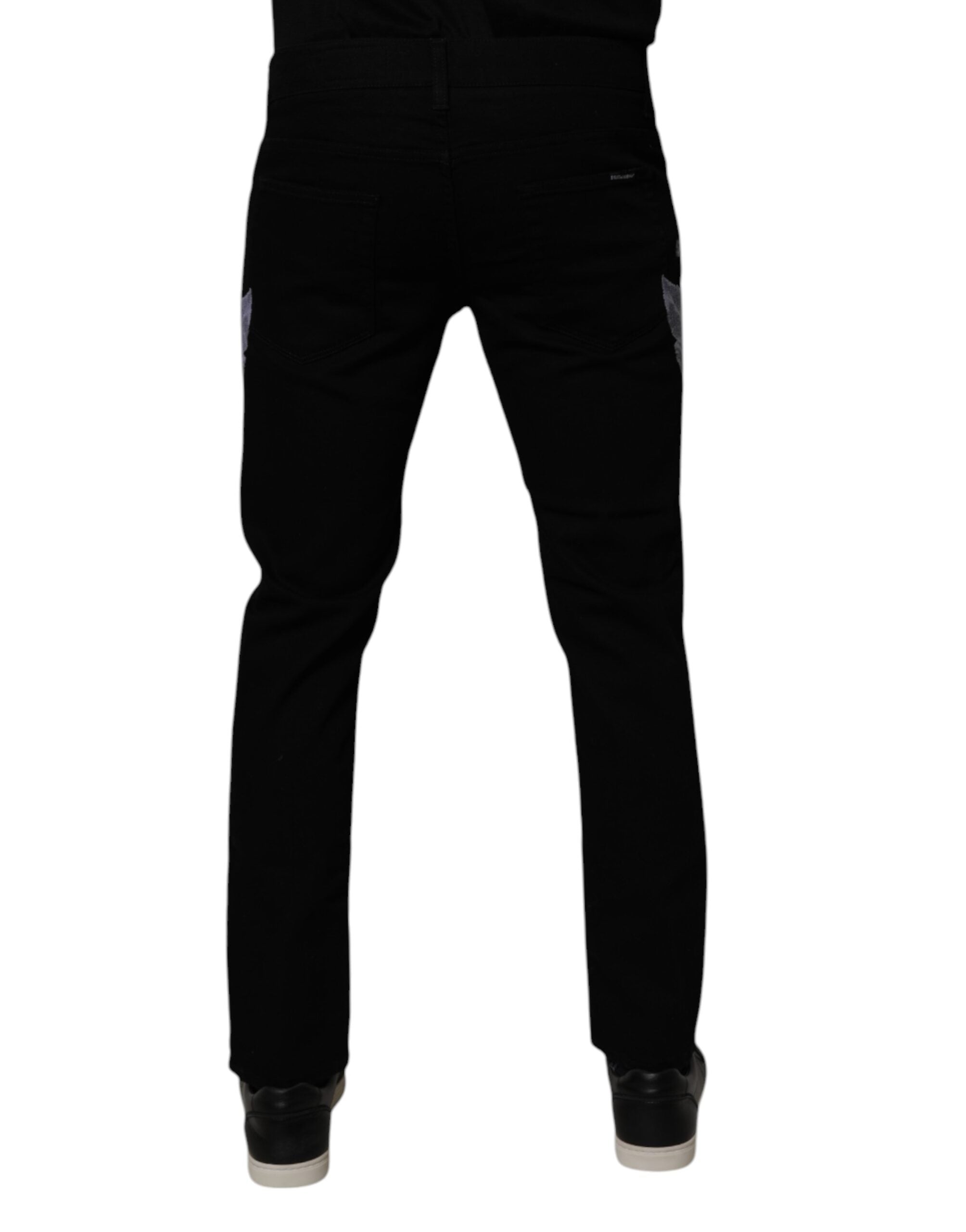 Dolce & Gabbana Schwarze Skinny-Jeans aus Baumwolle mit Blumenmuster für Herren