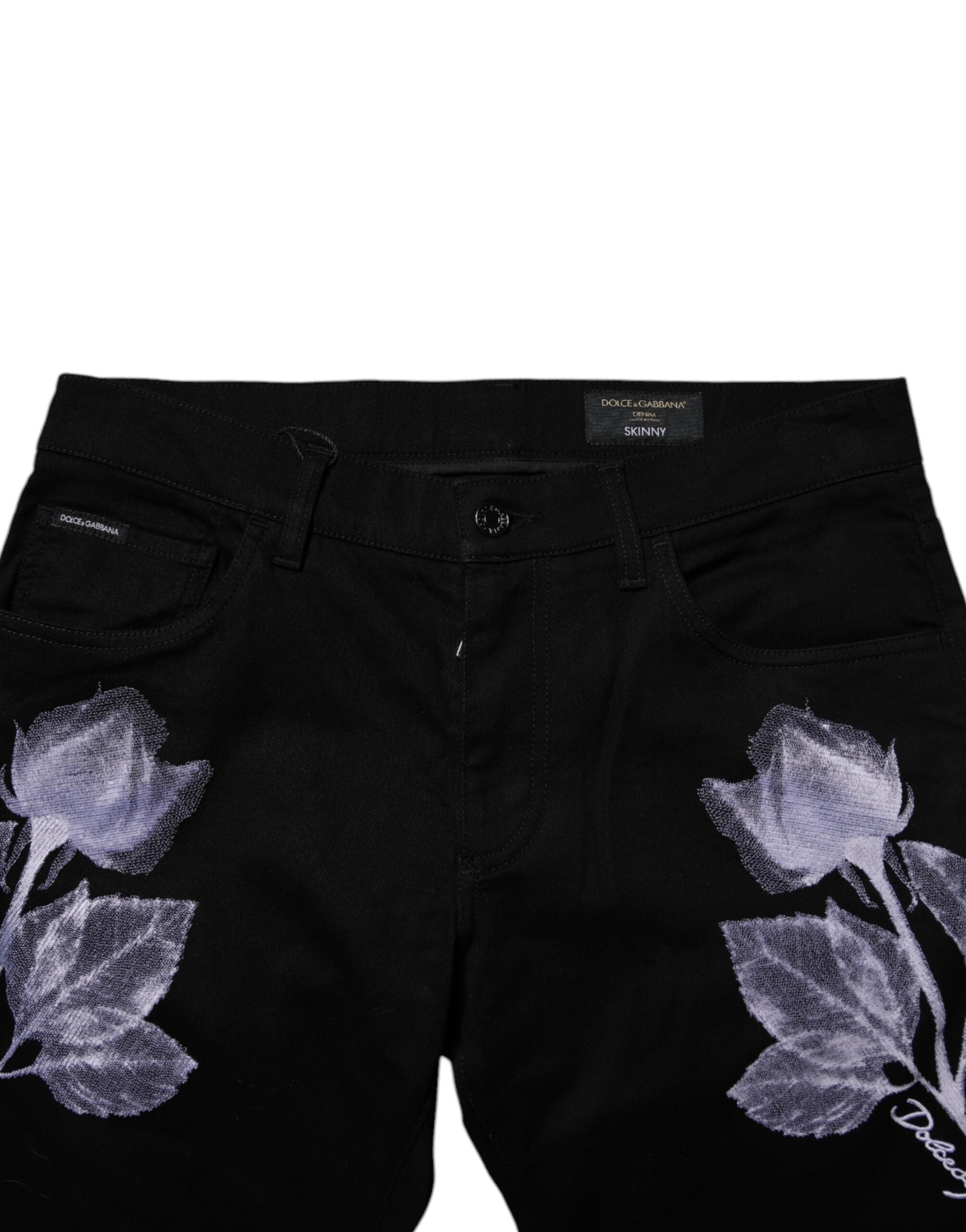 Dolce & Gabbana Schwarze Skinny-Jeans aus Baumwolle mit Blumenmuster für Herren