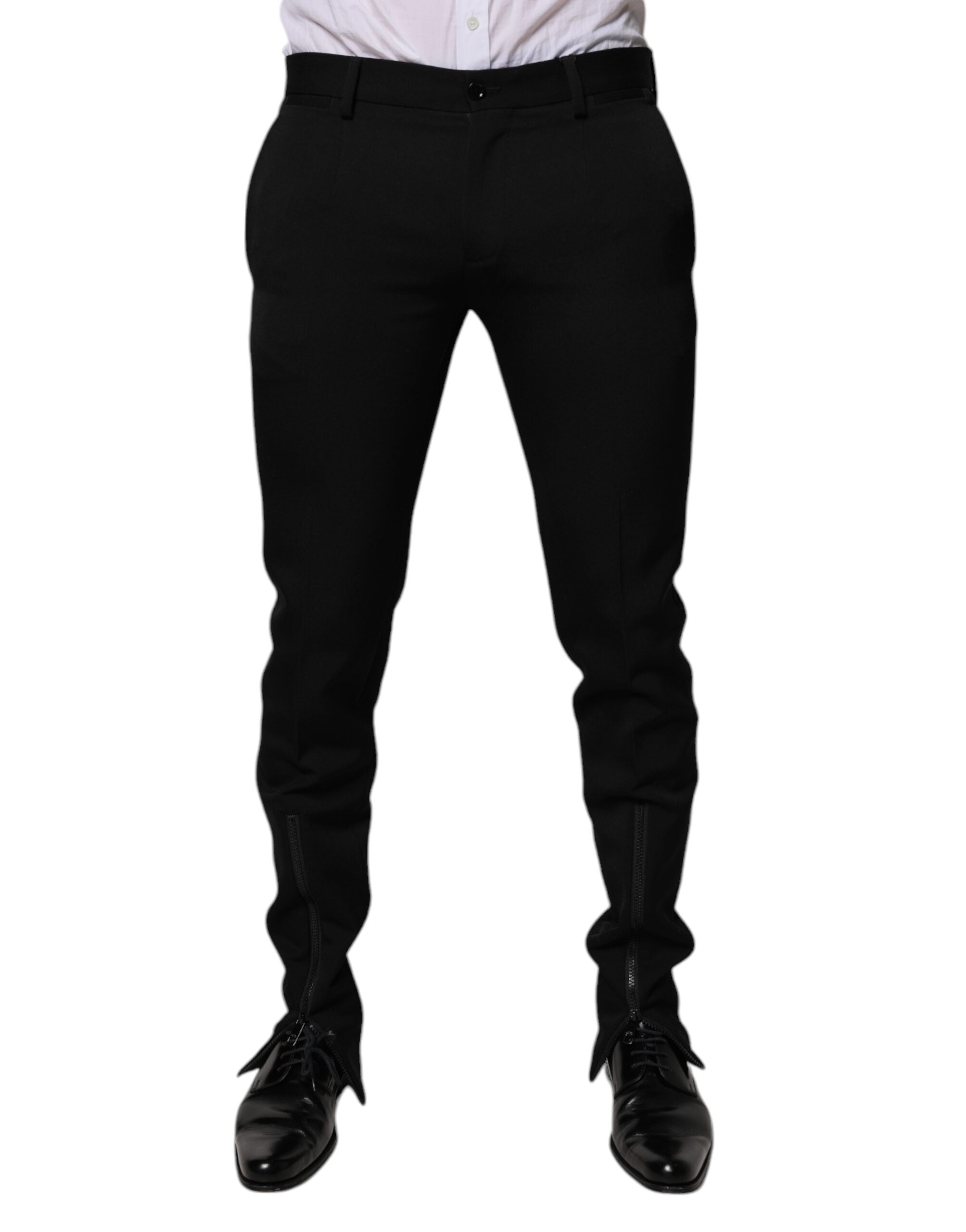 Dolce & Gabbana Schwarze konisch zulaufende formelle Anzughose aus Wolle