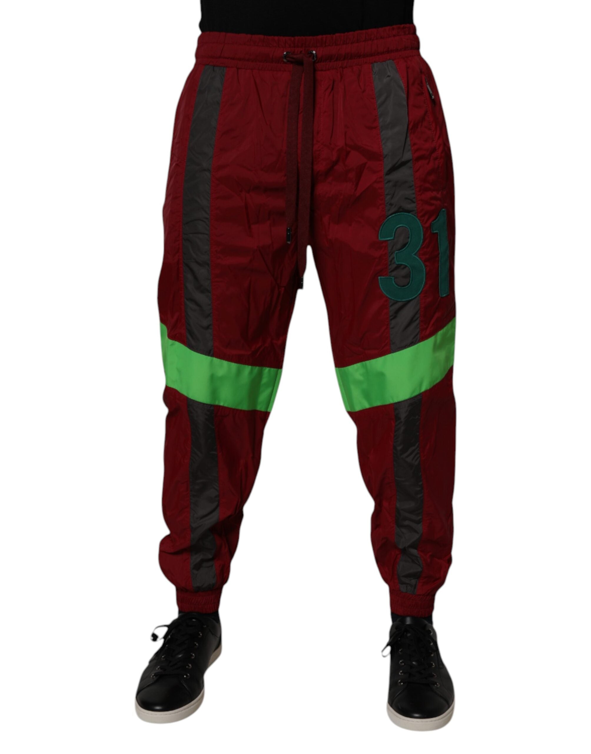 Dolce & Gabbana Maroon Nylon Männer Jogger Sweatpants Hosen