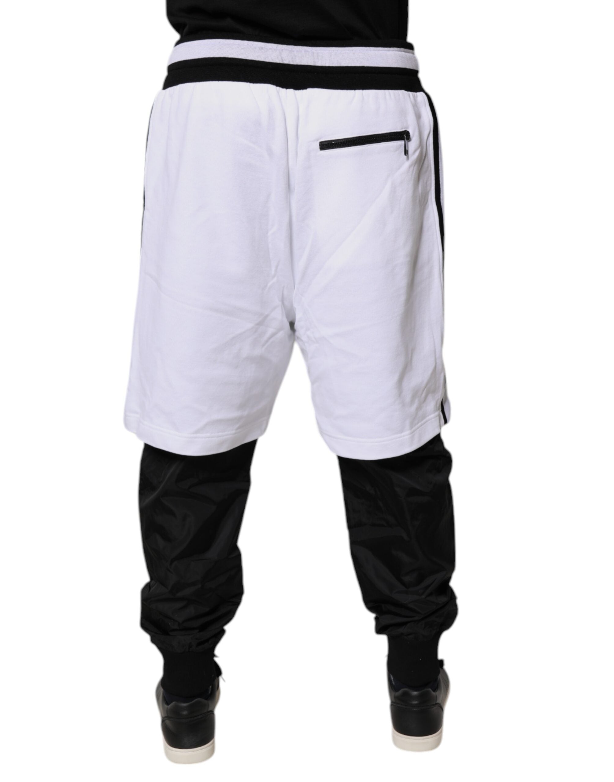 Dolce & Gabbana Schwarz-Weiß-Baumwoll-Layered Sweatpants Hosen