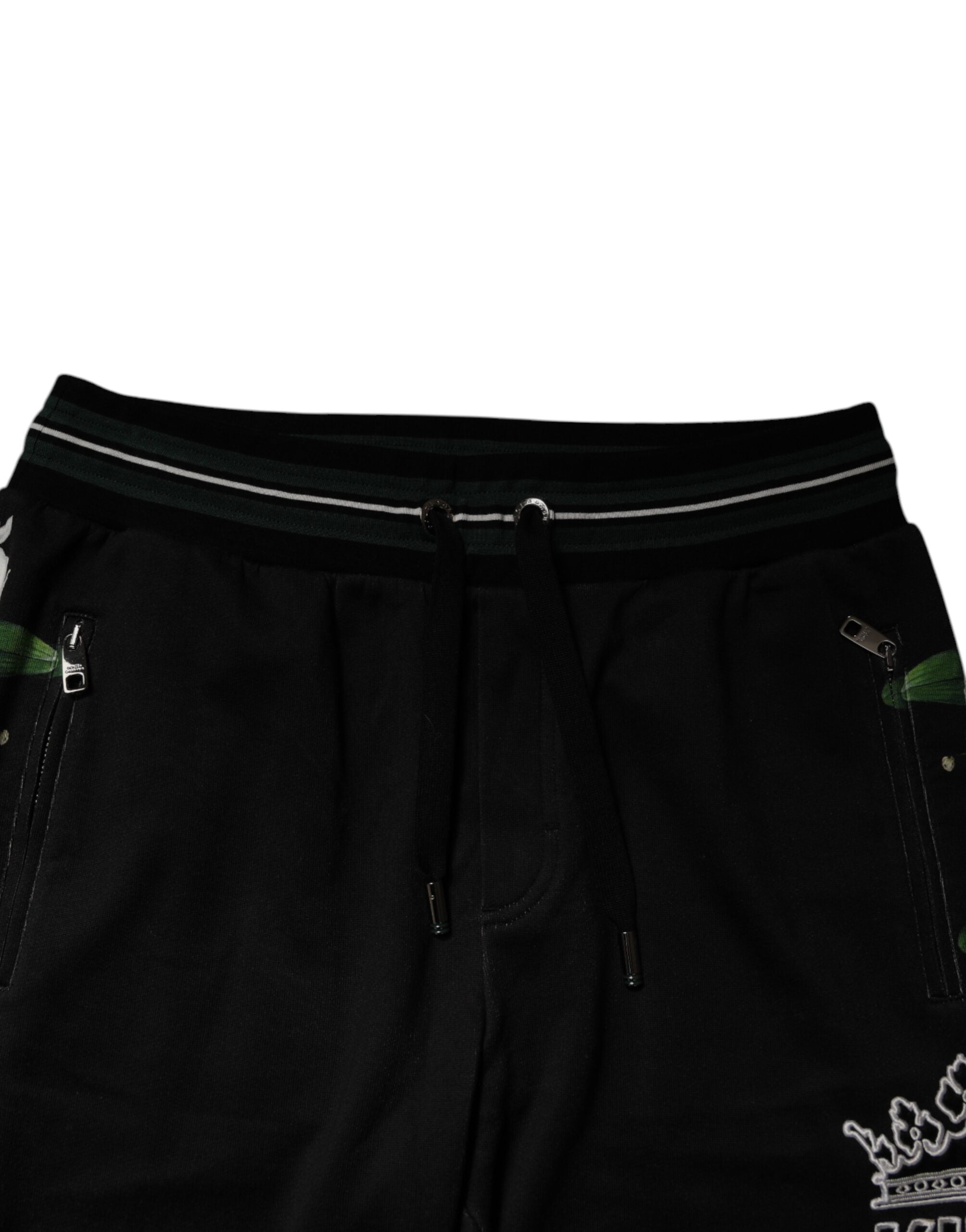 Dolce & Gabbana Schwarze Floral King Männer Jogger Sweatpants Hosen