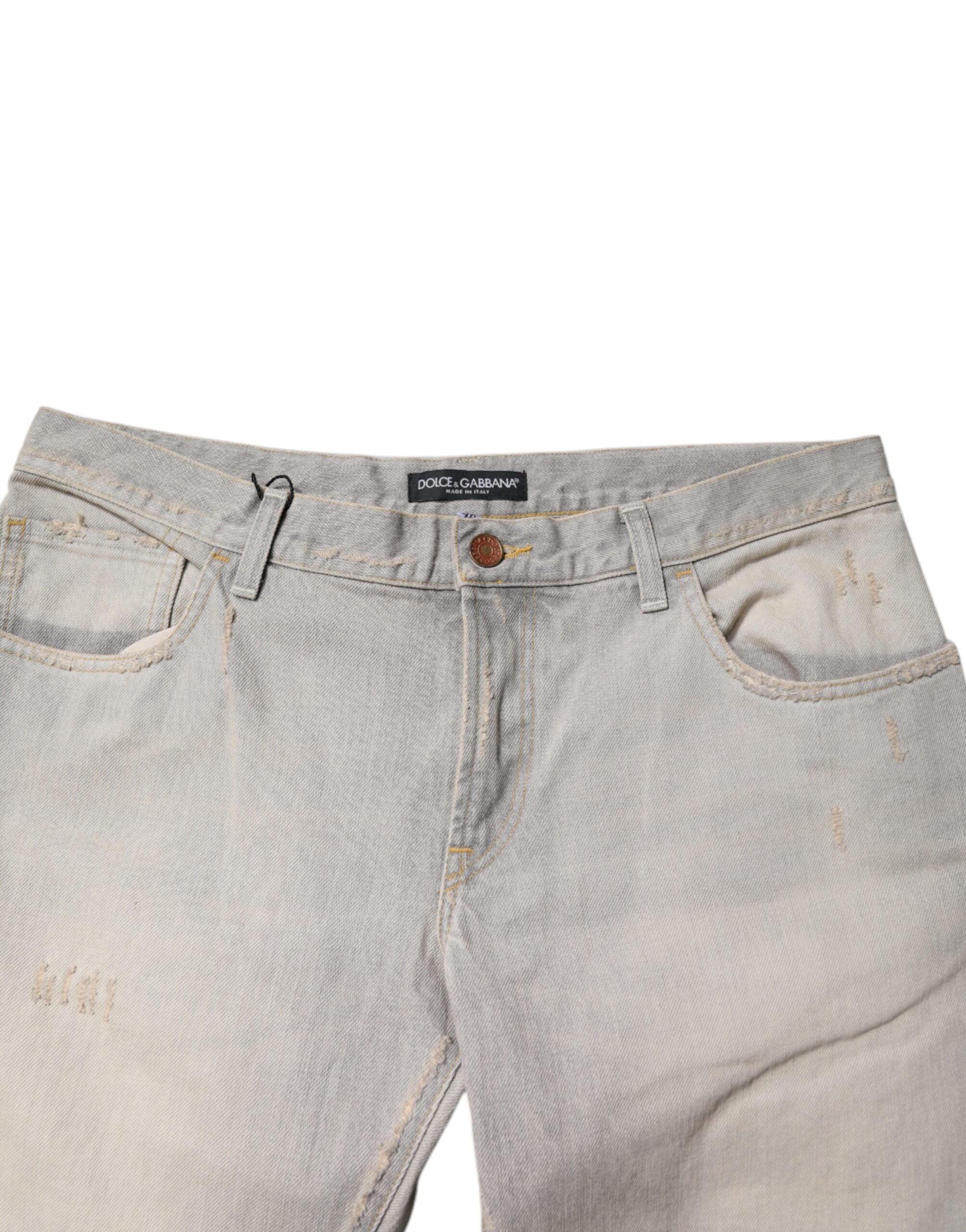 Dolce & Gabbana Hellgraue Skinny Denim Jeans aus Baumwolle