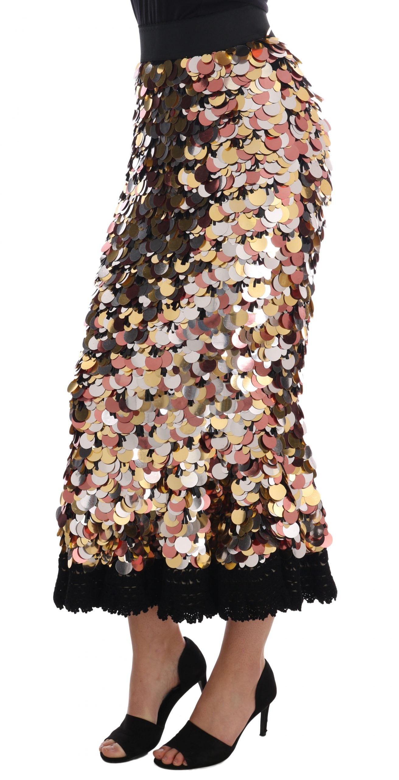 Dolce & Gabbana Goldfarbener Schößchenrock mit hoher Taille und Paillettenbesatz