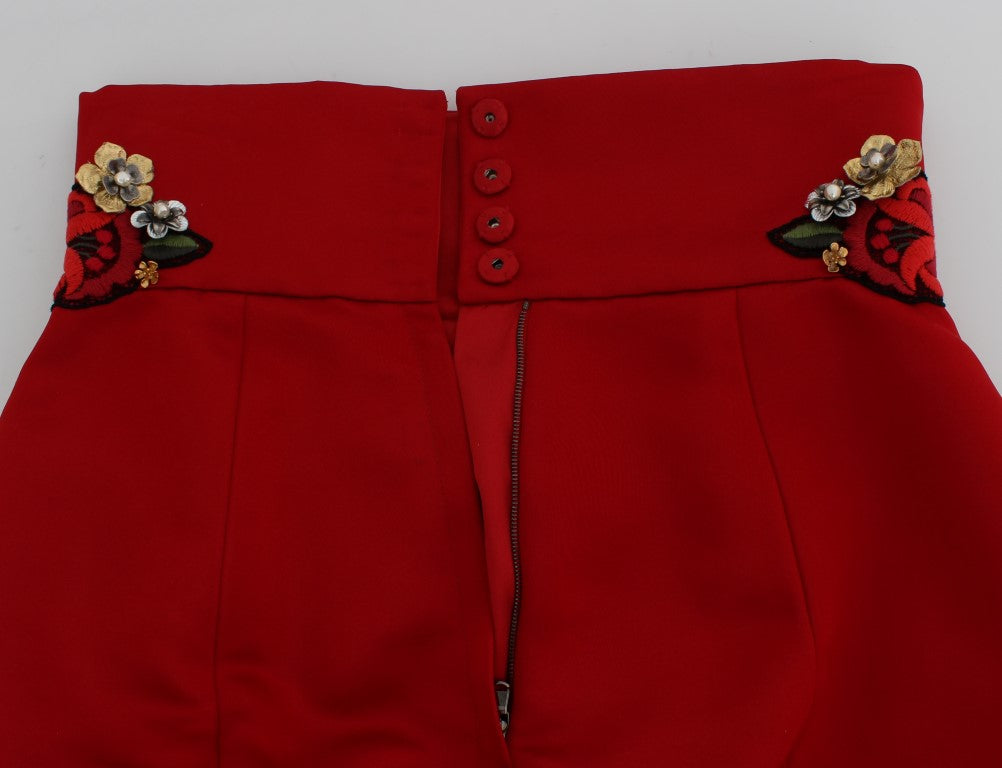 Dolce & Gabbana Rote Seidenkristallrosen Shorts
