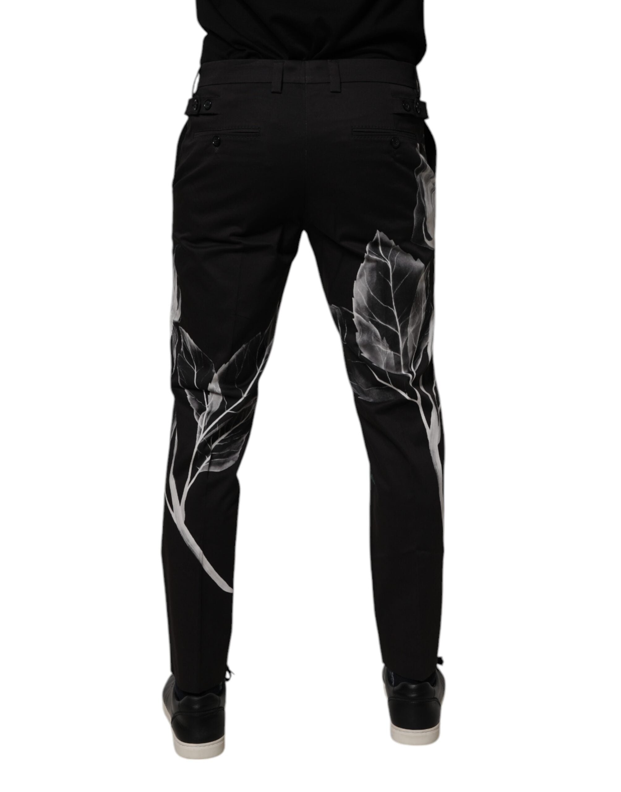 Dolce & Gabbana Schwarze Skinny-Hose aus Baumwolle mit Blumenmuster