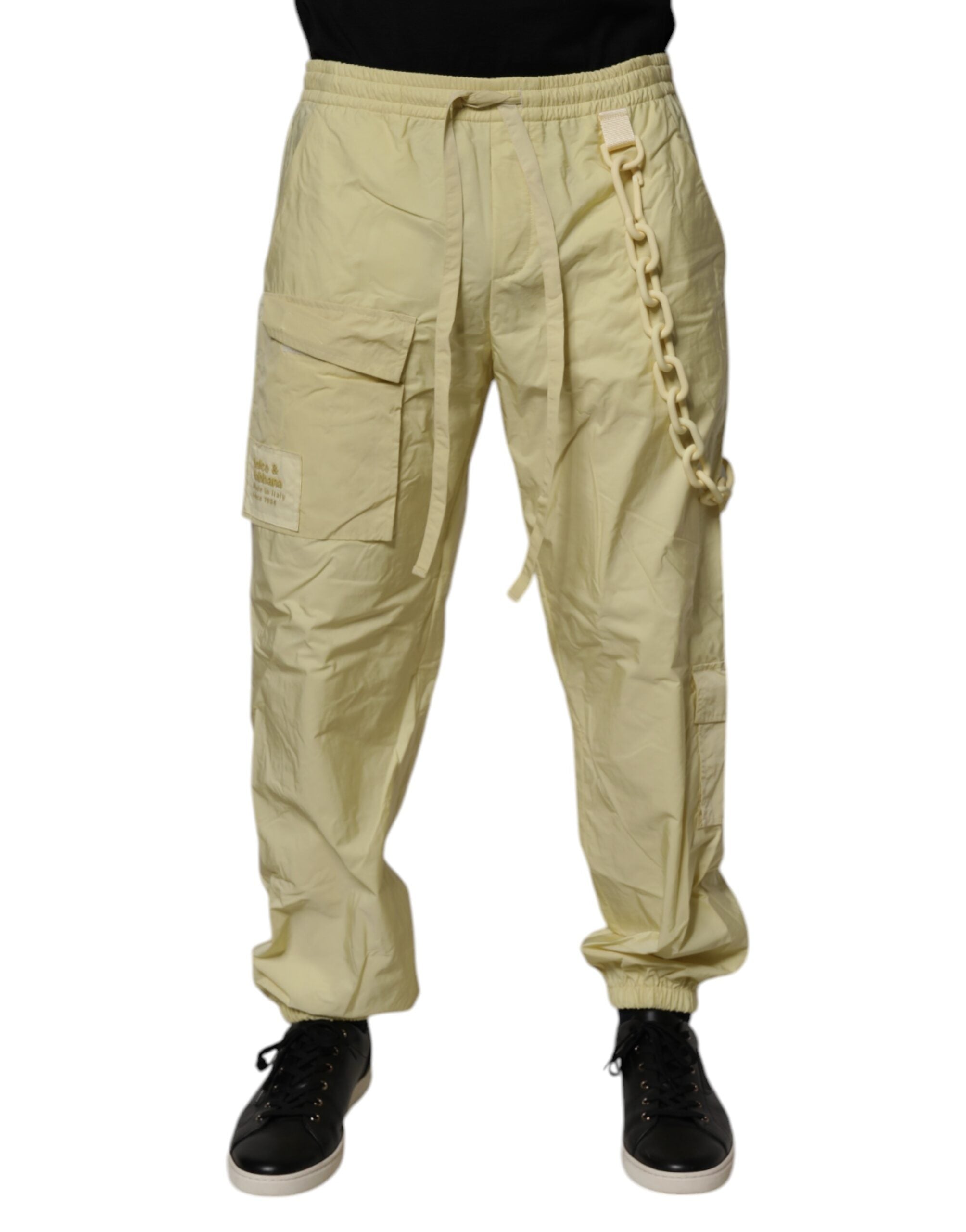 Dolce & Gabbana Gelbe Nylon Cargo Kette Männer Jogger Hose
