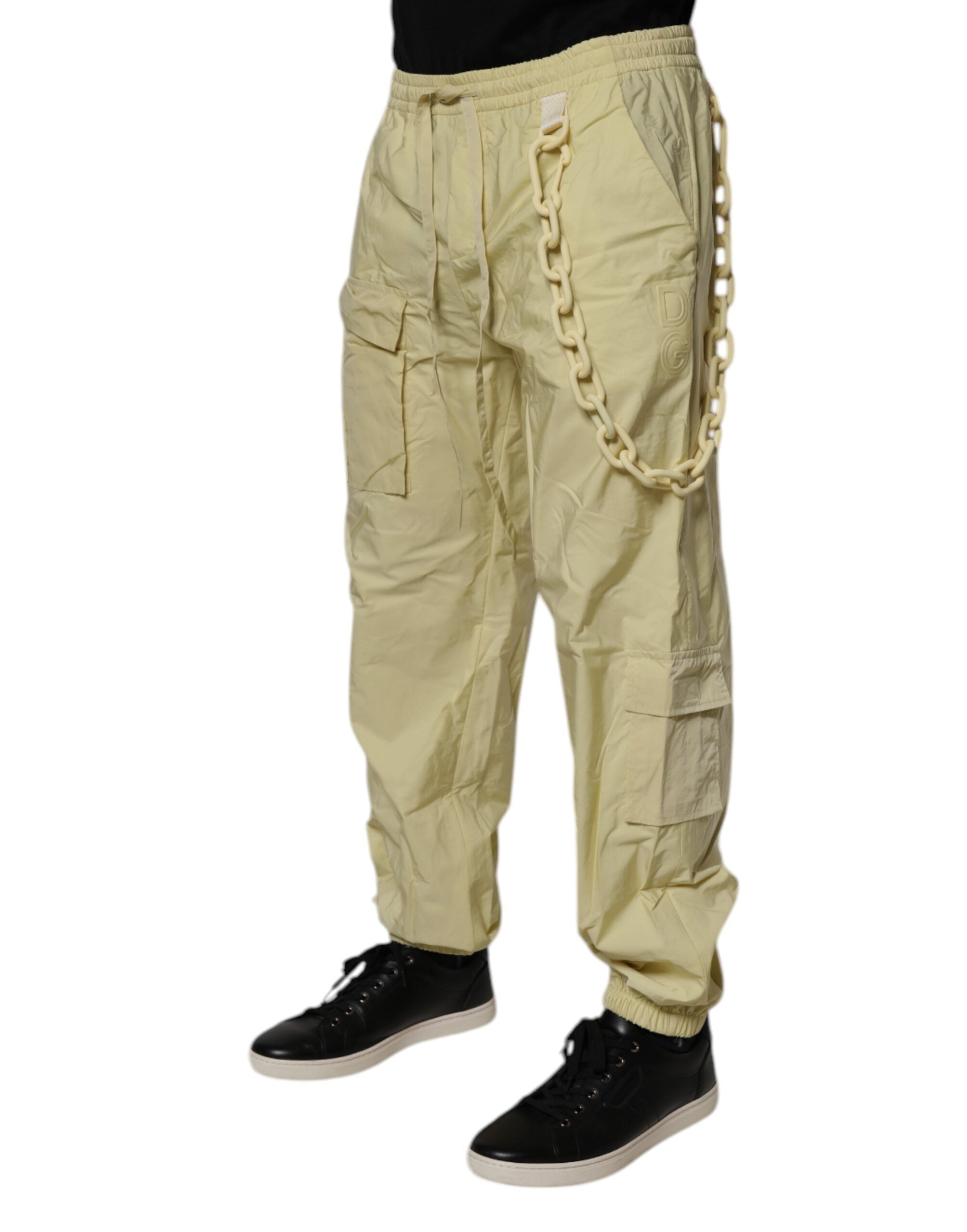 Dolce & Gabbana Gelbe Nylon Cargo Kette Männer Jogger Hose