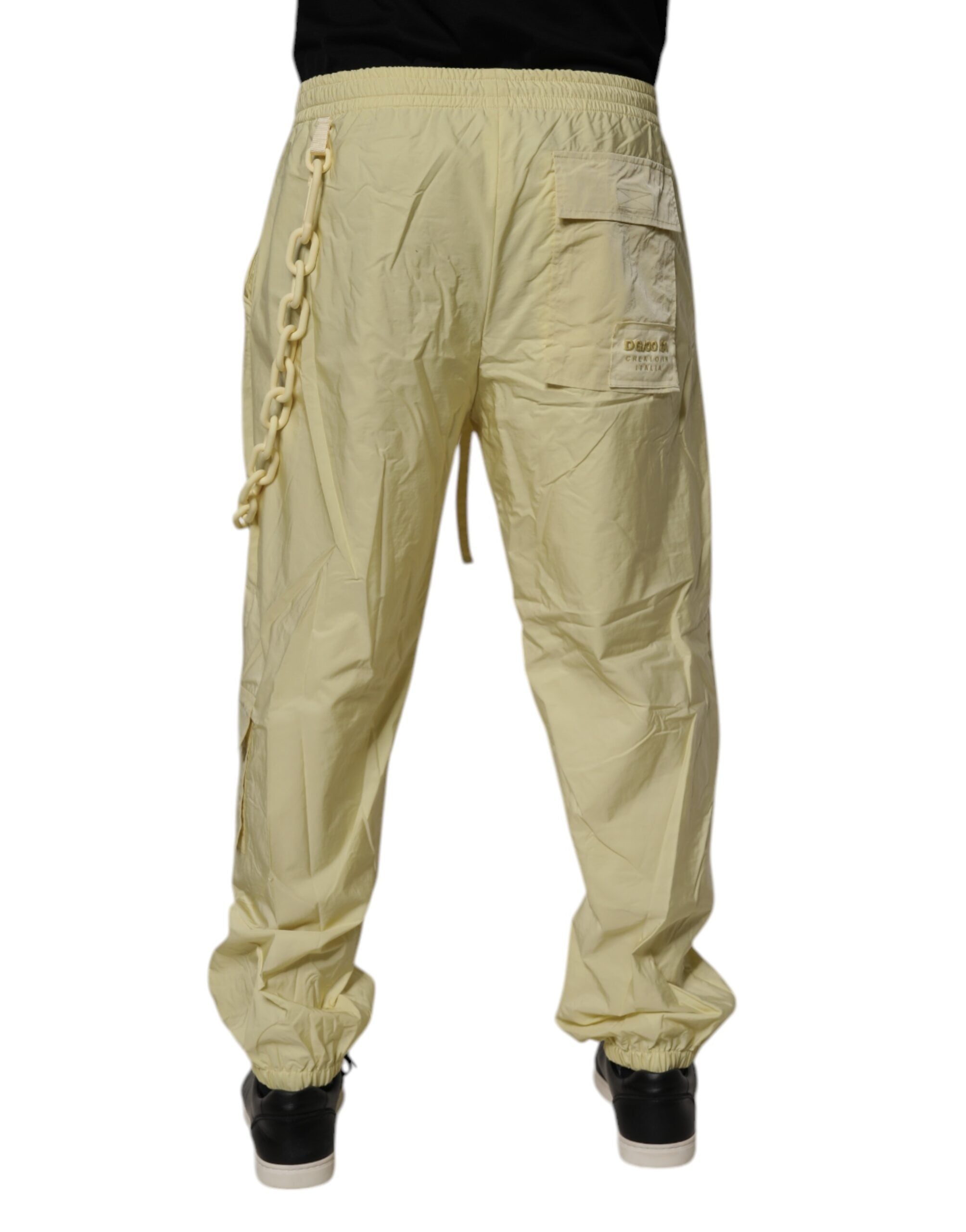 Dolce & Gabbana Gelbe Nylon Cargo Kette Männer Jogger Hose