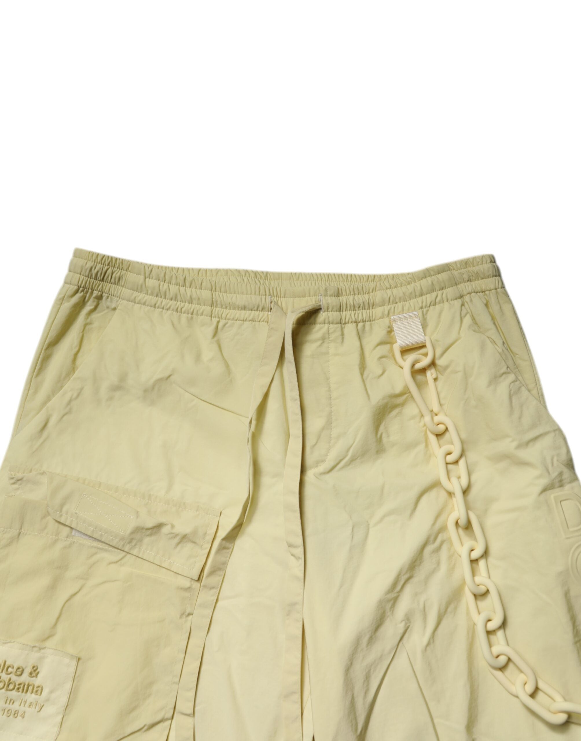 Dolce & Gabbana Gelbe Nylon Cargo Kette Männer Jogger Hose