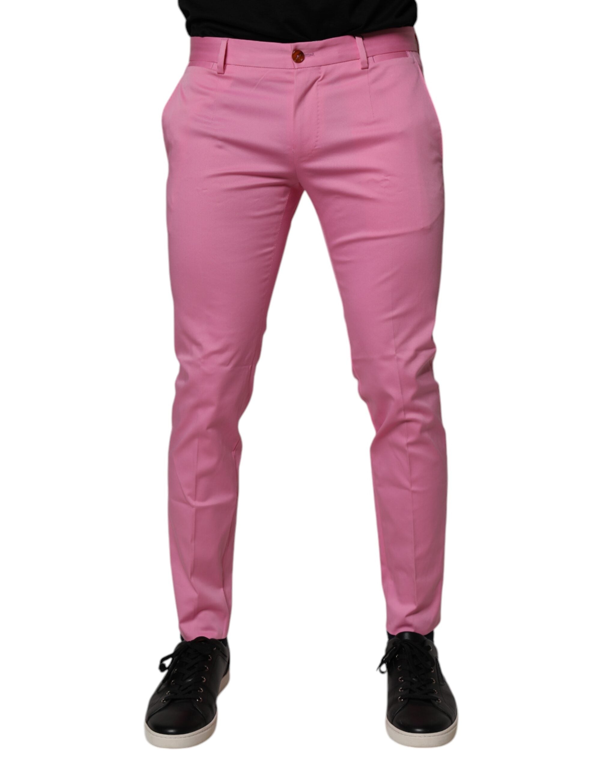 Dolce & Gabbana Rosa Baumwolle Slim Fit Männer Kleid Formal Hosen