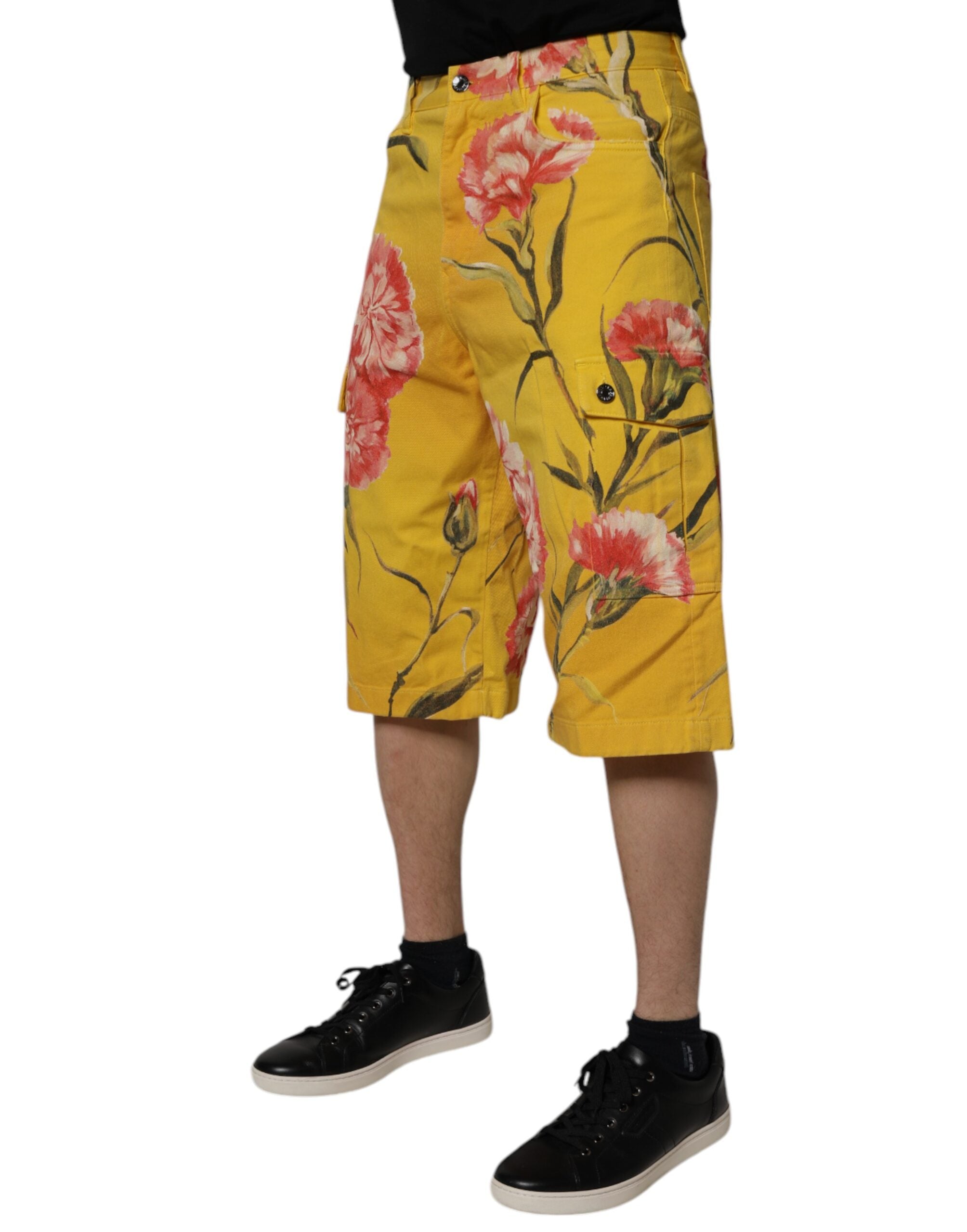 Dolce & Gabbana Gelbe geblümte Cargo Denim Herren Bermudashorts