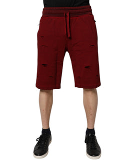 Dolce & Gabbana Maroon Rip Style Bermuda Sweatshorts Shorts