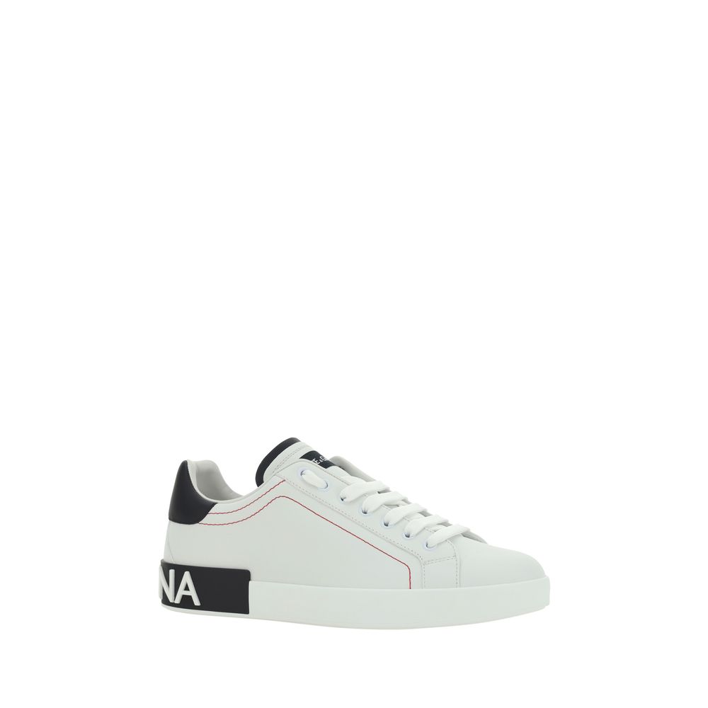Dolce & Gabbana Weiße Low-Top-Sneaker aus Kalbsleder Bos Taurus