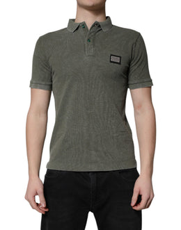 Dolce & Gabbana Armeegrünes Logo-Plakette Baumwoll-Poloshirt T-shirt