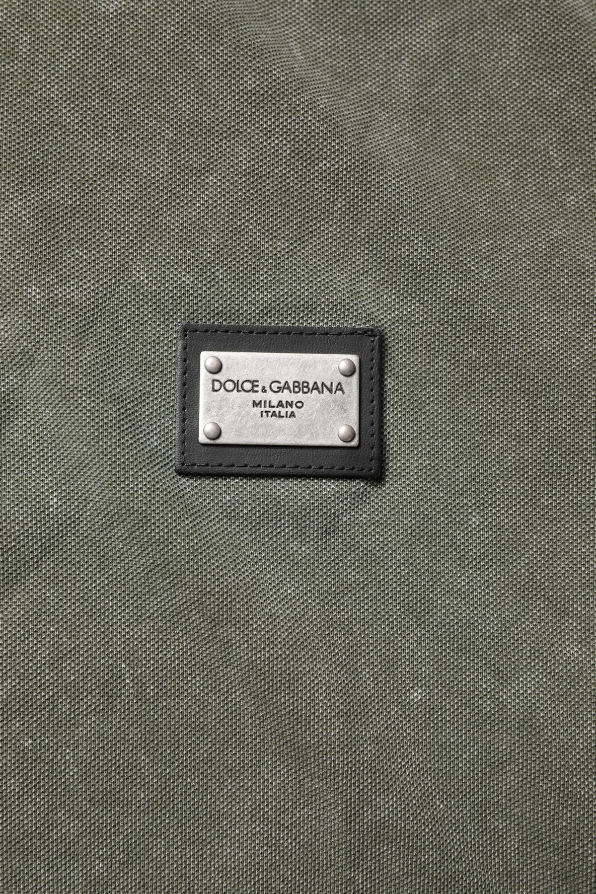 Dolce & Gabbana Armeegrünes Logo-Plakette Baumwoll-Poloshirt T-shirt