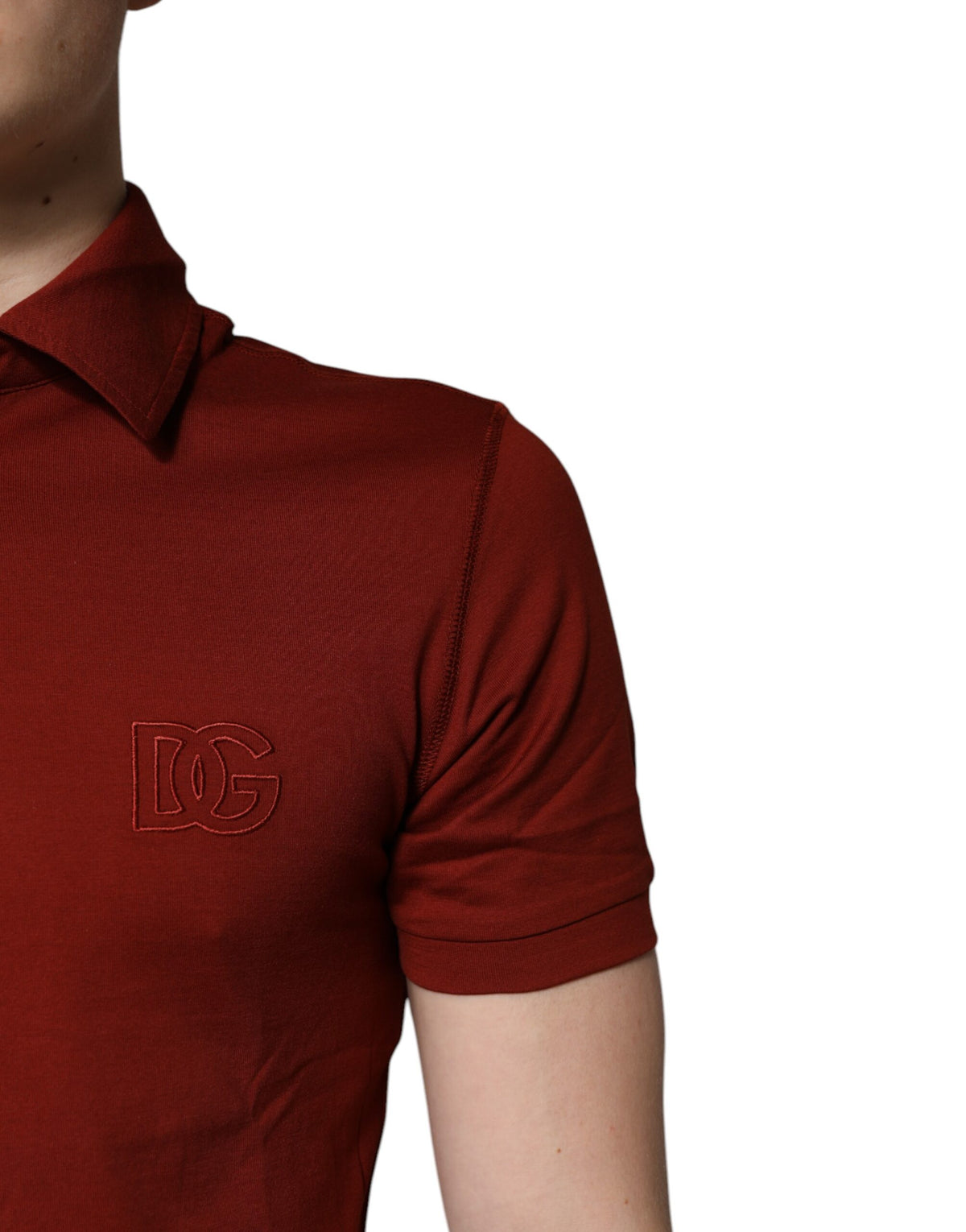 Dolce & Gabbana Rotes Baumwoll-Polo-T-Shirt mit DG-Logo und Kragen